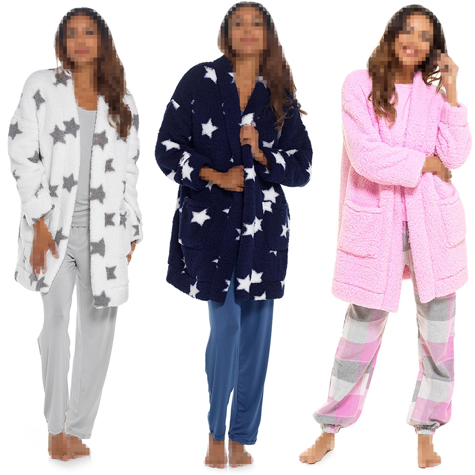 A2Z Ladies Foxbury Sherpa Fluffy Fleece Cardi Dressing Gown Warm Cosy Loungewear