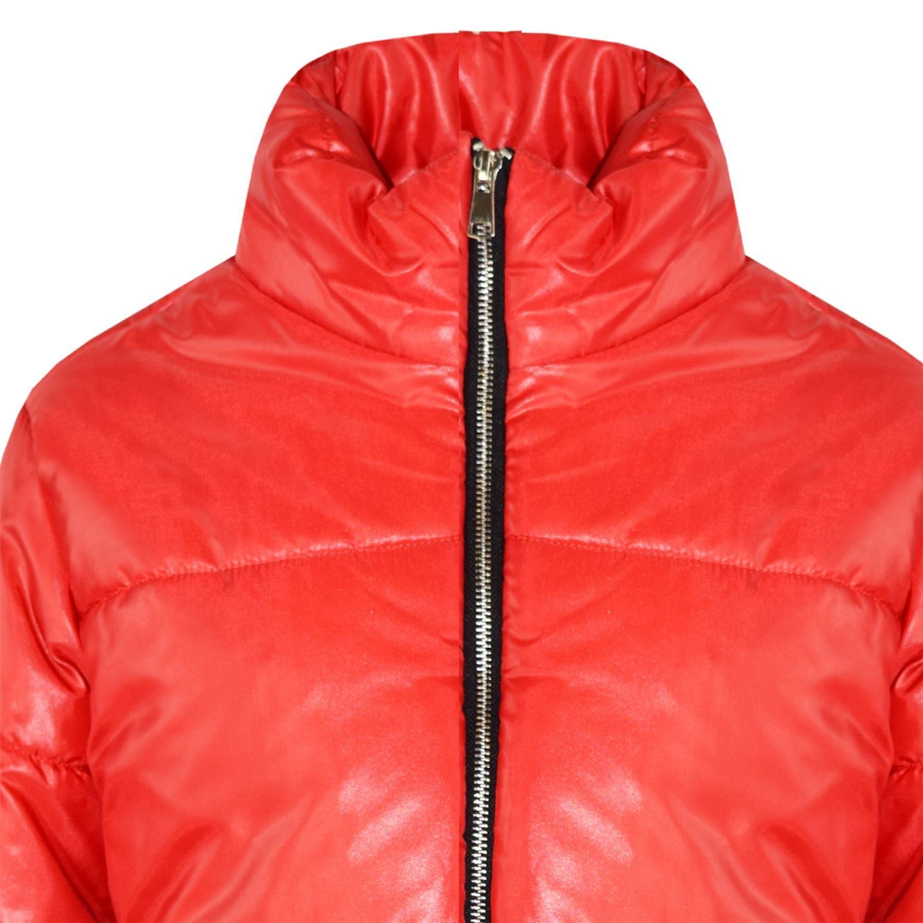 Girls Red Wetlook Padded Quilted Puffer Jacket