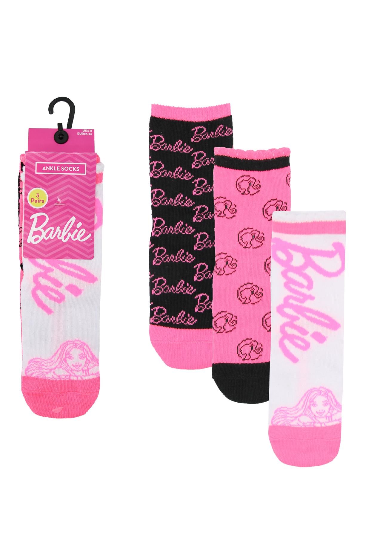 Girls Socks Pack Of 3 Barbie Ankle Socks Daily Footwear Officially Licensed Sock