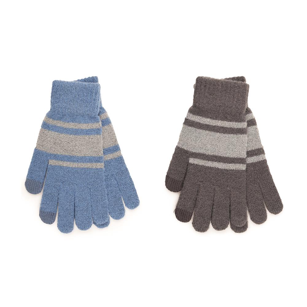 A2Z Mens Gloves 2 Pack Soft Knit Stripe Gloves One Size Winter Warm Mittens