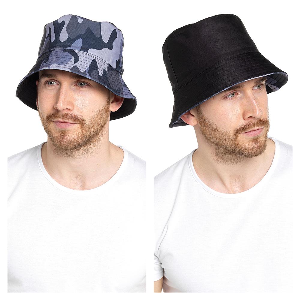 Mens Reversible Bucket Hat Summer Foldable Polyester Sun Protection Hiking Hat