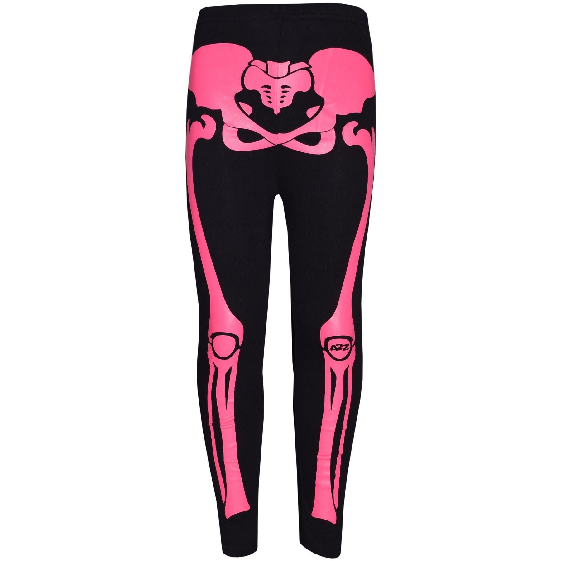 Kids Girls Skeleton Print Neon Pink Halloween Costume Set