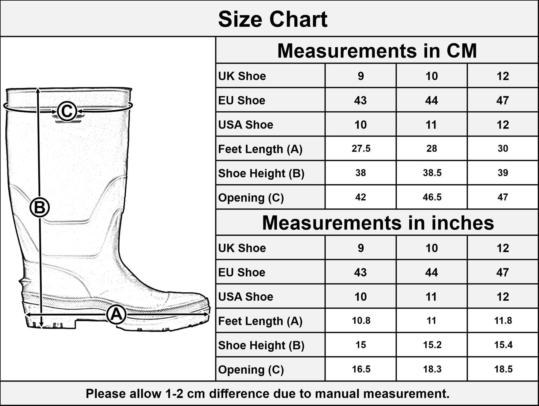 Men Rain Waterproof Footwear Wellingtons Snow Boot Wellies Rubber Safety Boots