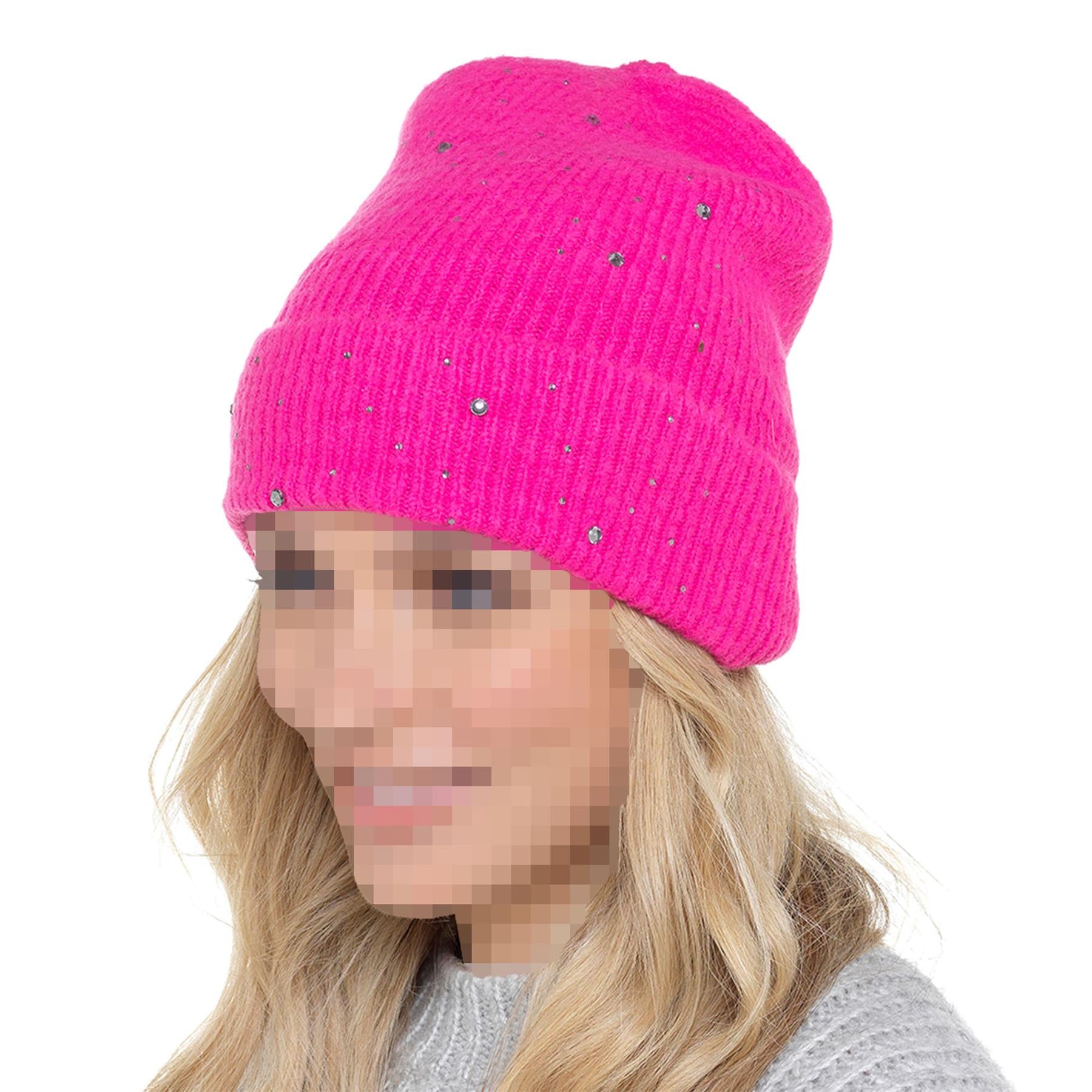 A2Z Ladies Hats Diamante Knitted Beanie Stretchy Soft Feel Winter Warm Cozy Caps