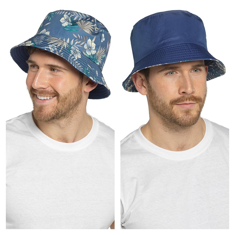 Mens Reversible Bucket Hat Summer Foldable Polyester Sun Protection Hiking Hat