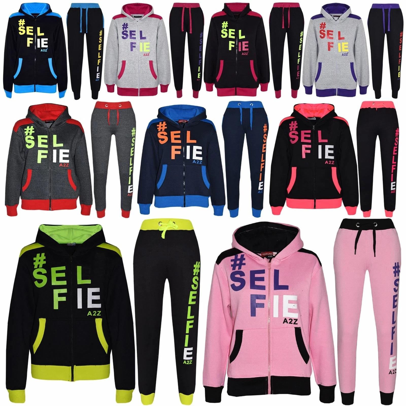 A2Z 4 Kids Girls Boys #SELFIE Tracksuit Hoodie & Joggers Outfit Set Top Bottom