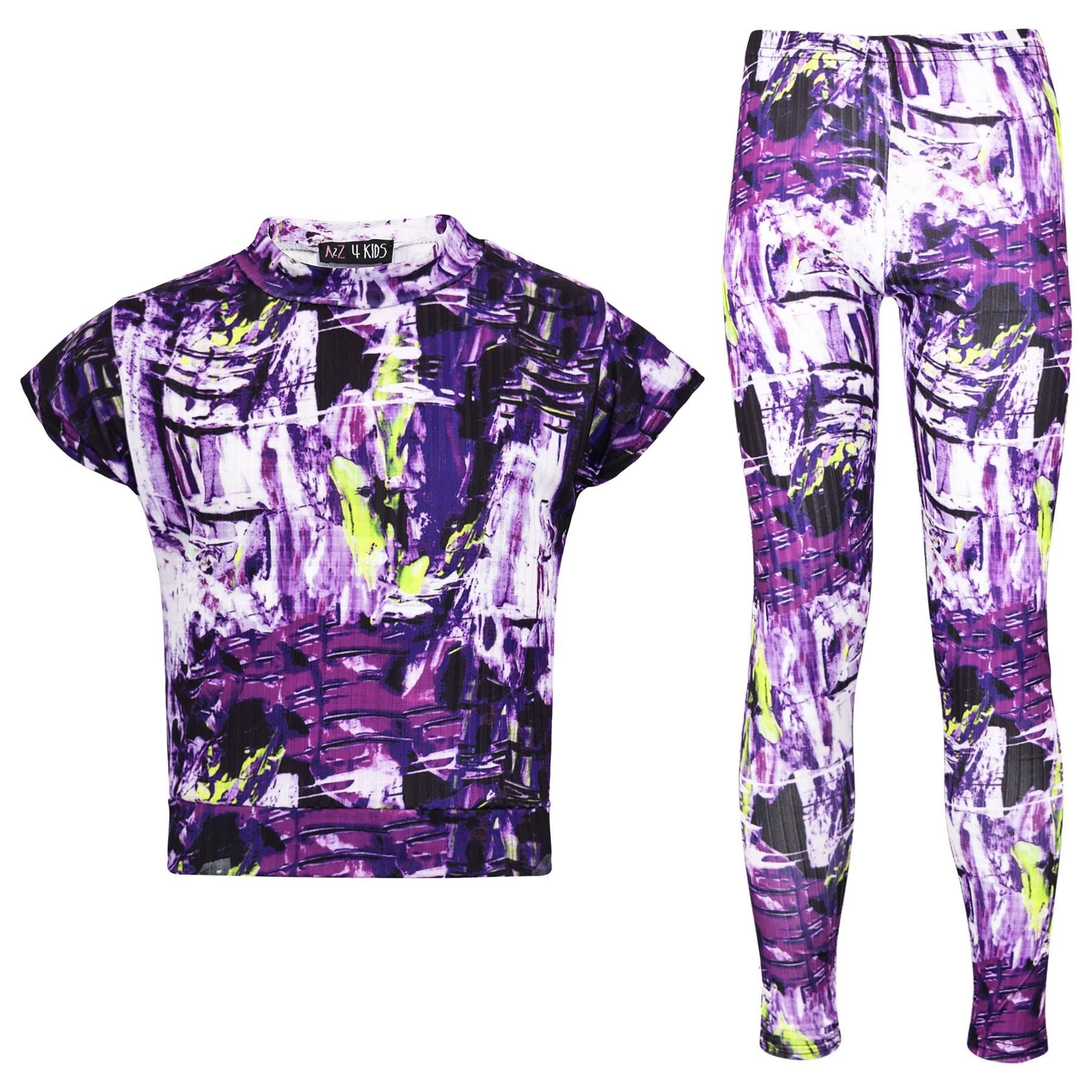 Kids Girls Short Sleeves Crop Top Tie Dye Print T Shirt Top & Legging Outfit Set