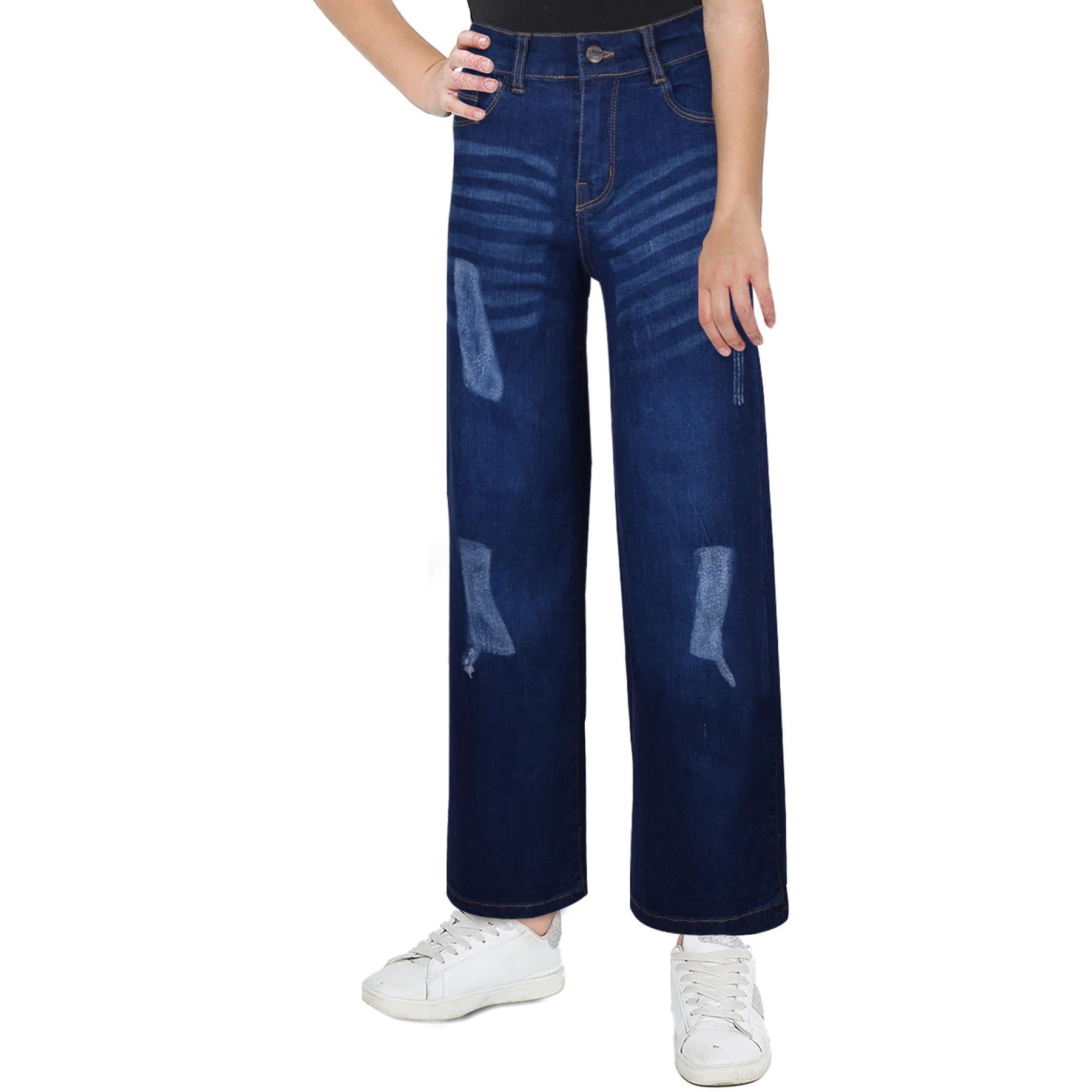 Kids Girls Palazzo Jeans Wide Leg Stretchy Denim Flared Fashion Baggy Pants 5-14