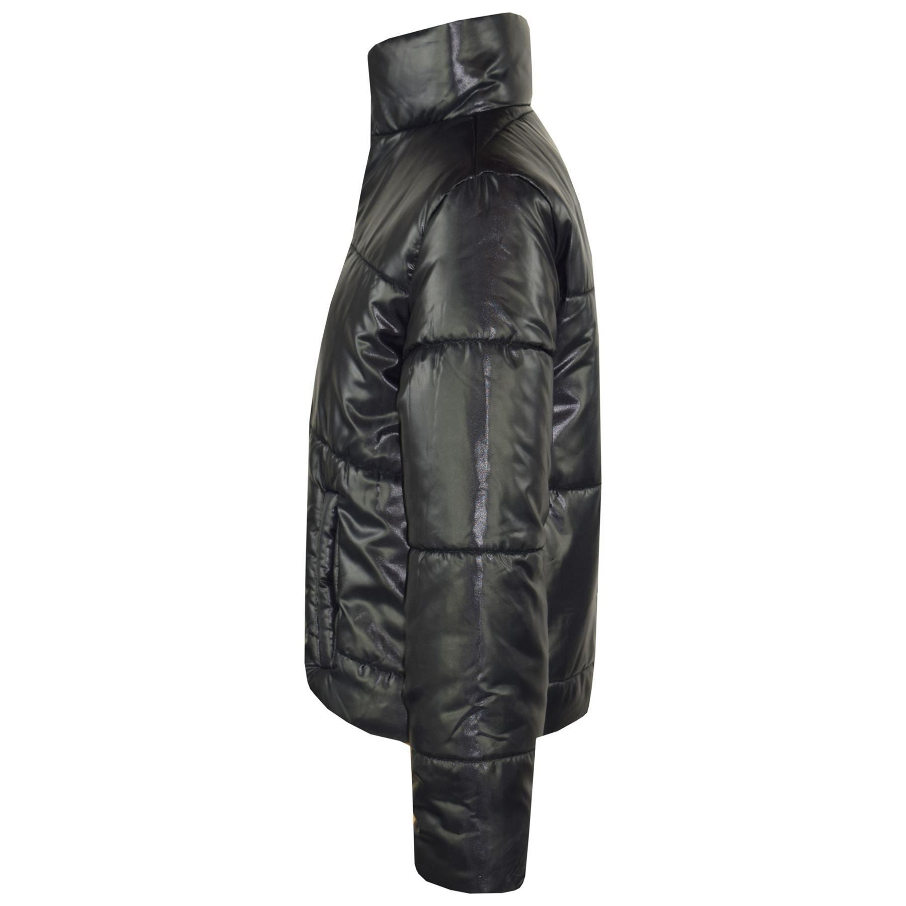 Girls Black Wetlook Padded Quilted Puffer Jacket