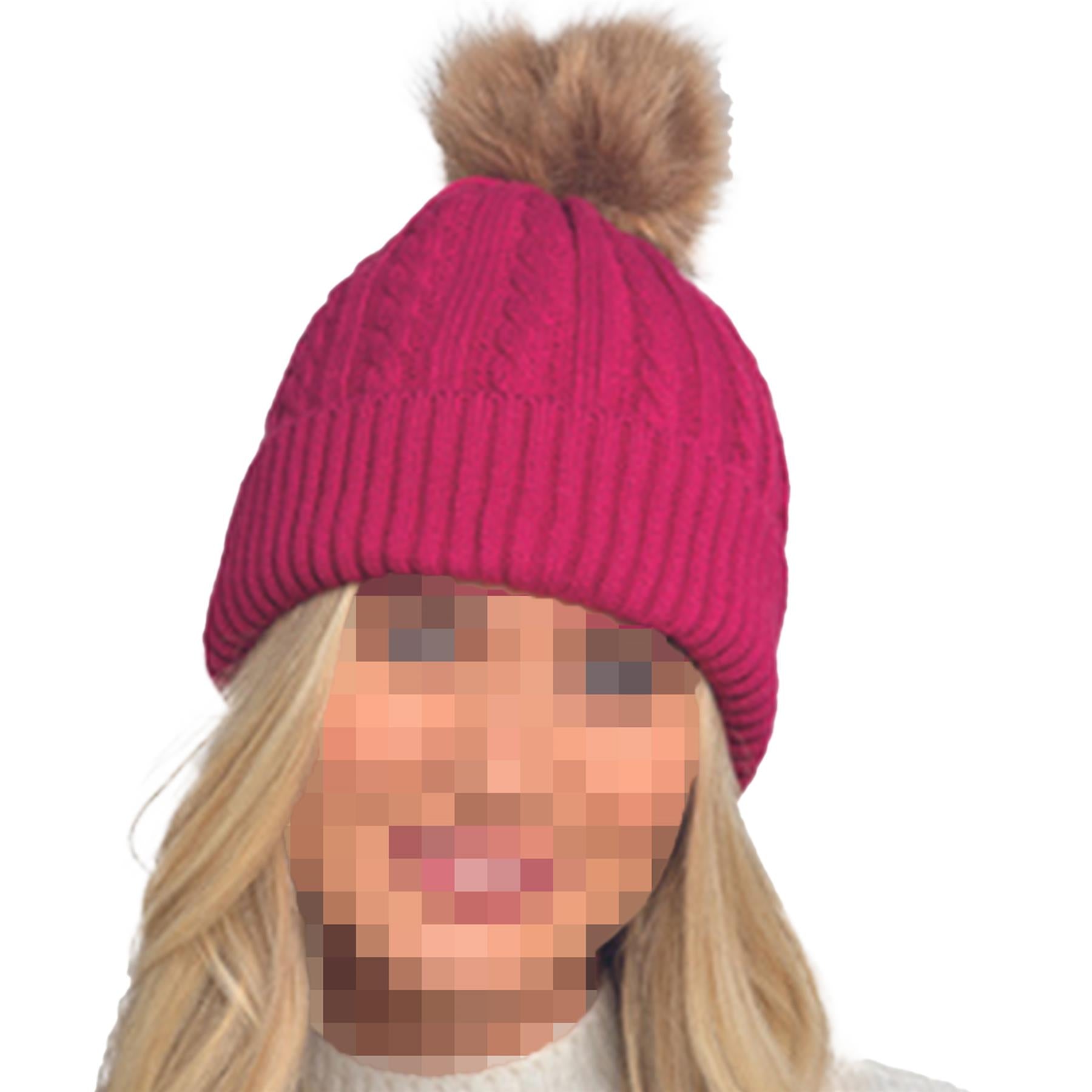 A2Z Ladies Hats Cable Knit Bobble Beanie Faux Fur Pom Pom Winter Warm Cozy Caps