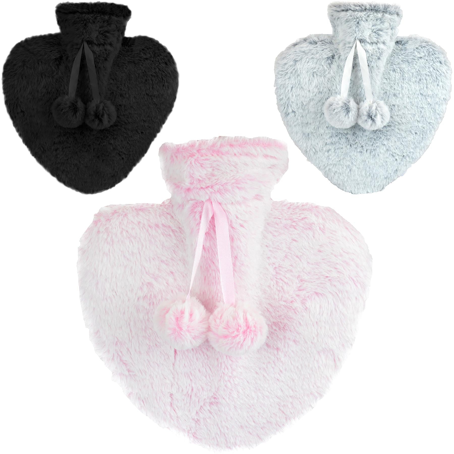 A2Z Hot Water Bottle 800ML Heart Shaped Faux Fur Fleece Cover Long Hot Water Bag