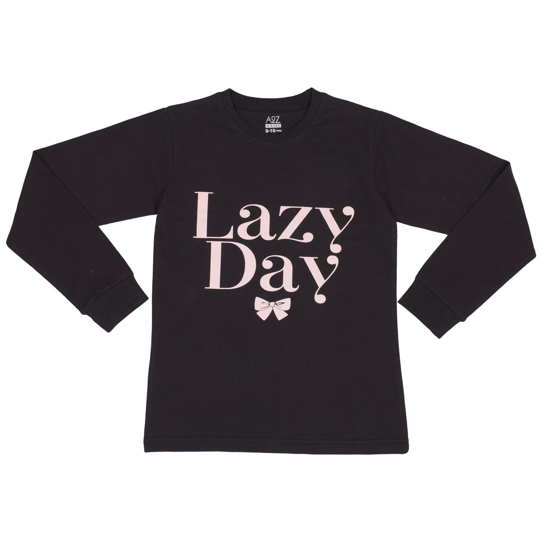 A2Z 4 Kids Girls Lazy Day Print Black 2 Piece Pyjamas Set Ages 2-13 Years