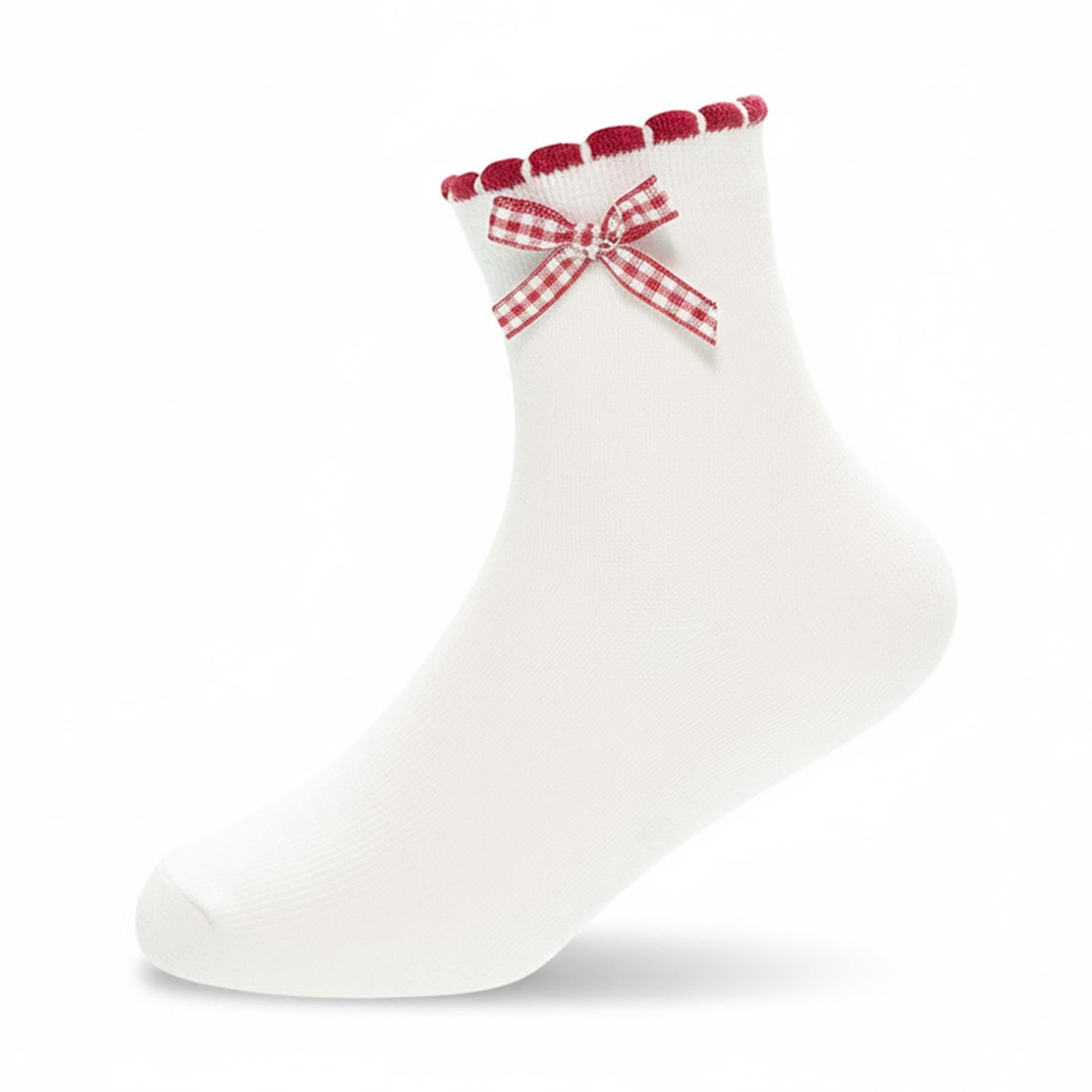 A2Z 4 Kids Girls 3 Pack Gingham Lace Trim Frill & Bow School Ankle Socks