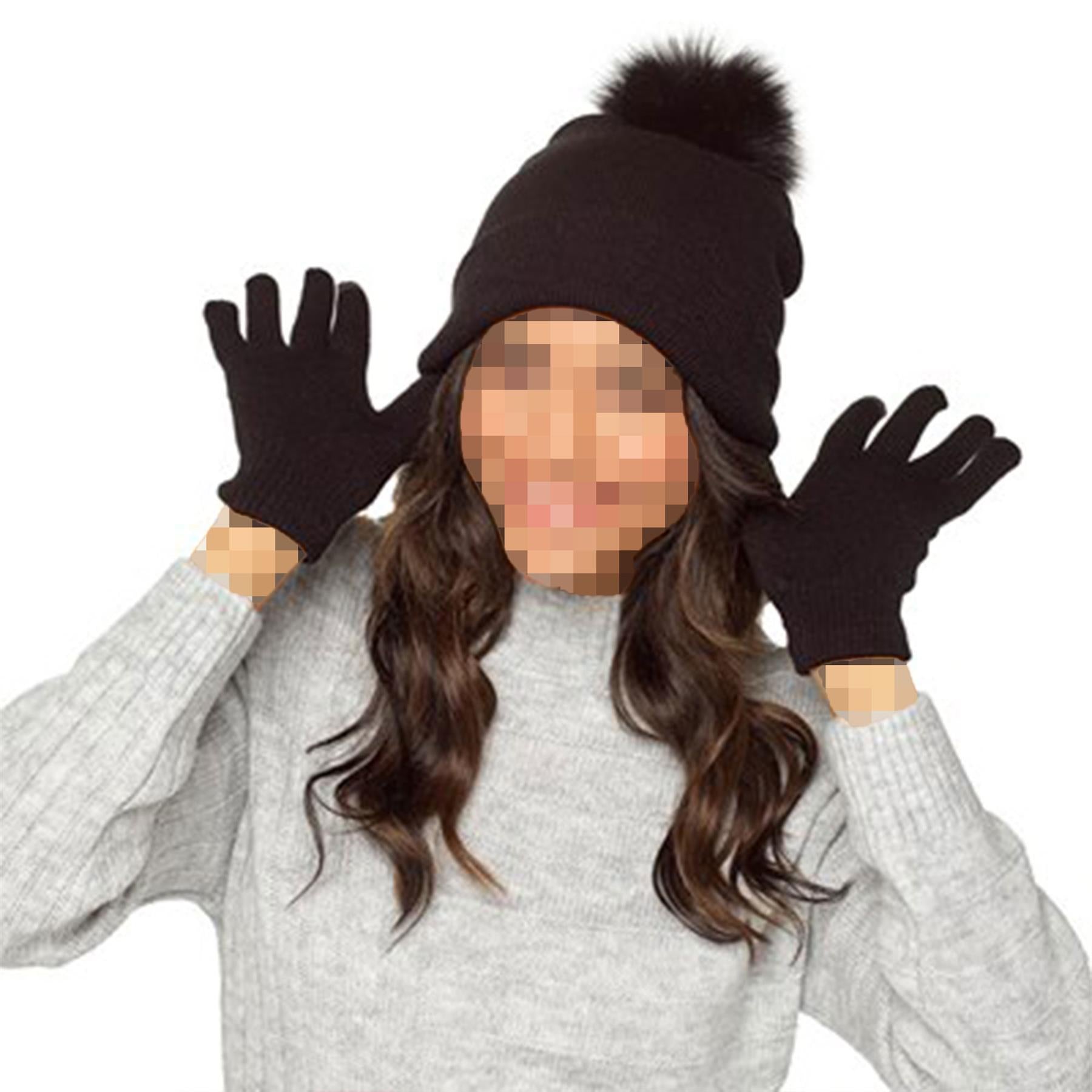 A2Z Ladies Hat Gloves Fairisle Knit Beanie Pom Pom Winter Warm Cozy Gloves Set