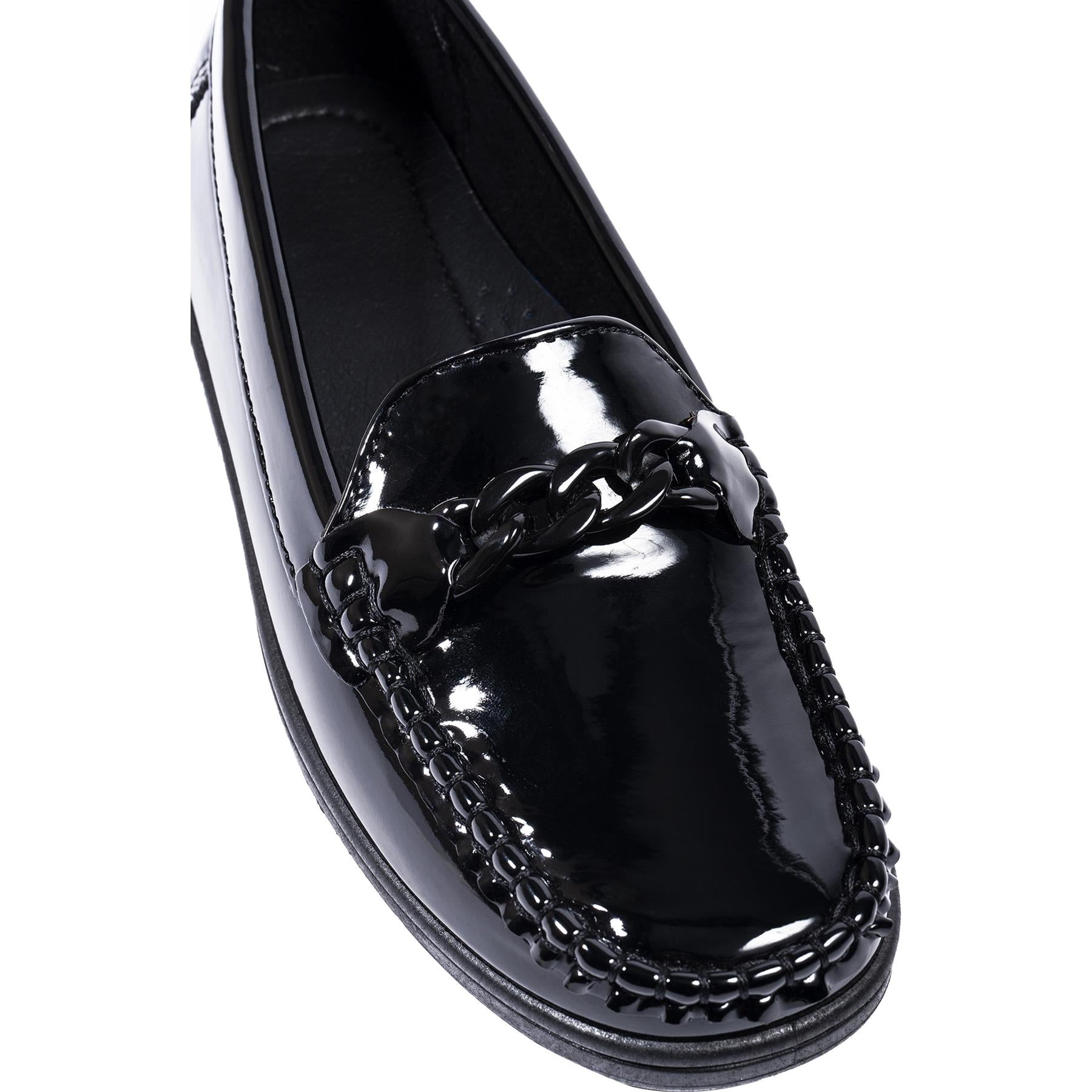 A2Z Kids Girls Women Black PU Patent Leather Chain Decorated Loafers Low Heel School