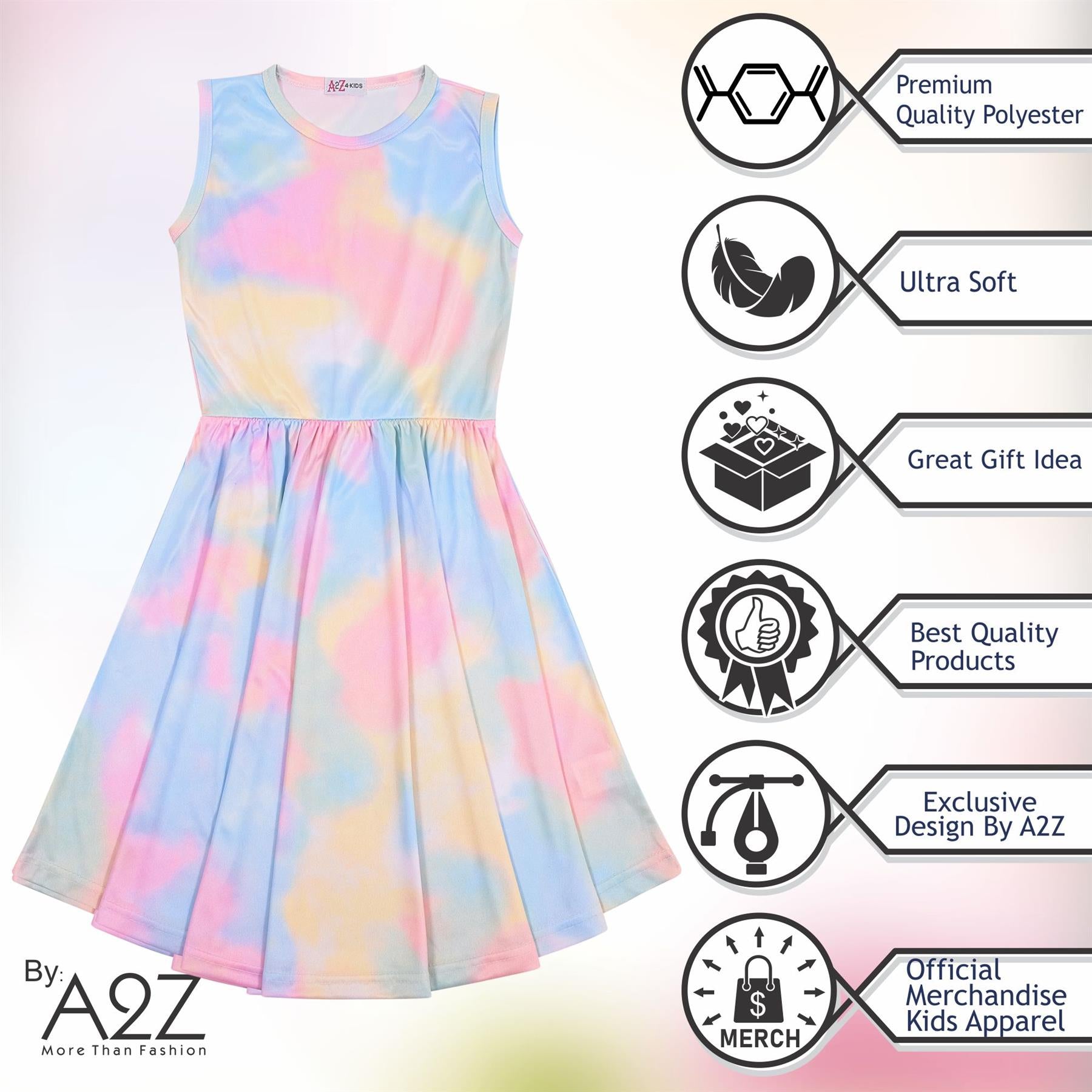 Girls Sleeveless Tie Dye Print Skater Dress