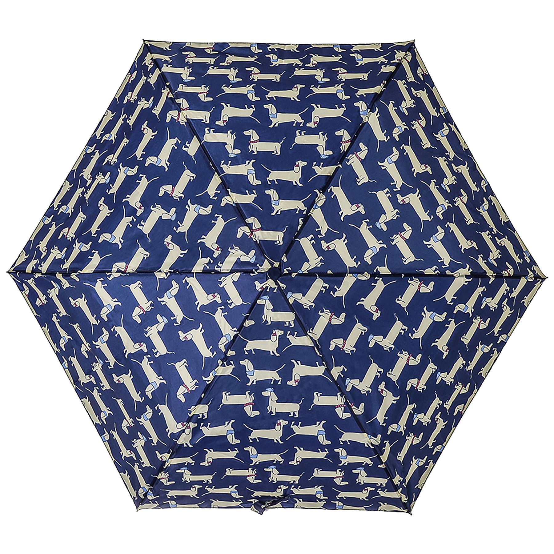 Ladies Supermini Folding Umbrella Sausage Dog AOP Weather Resist Compact Brolly