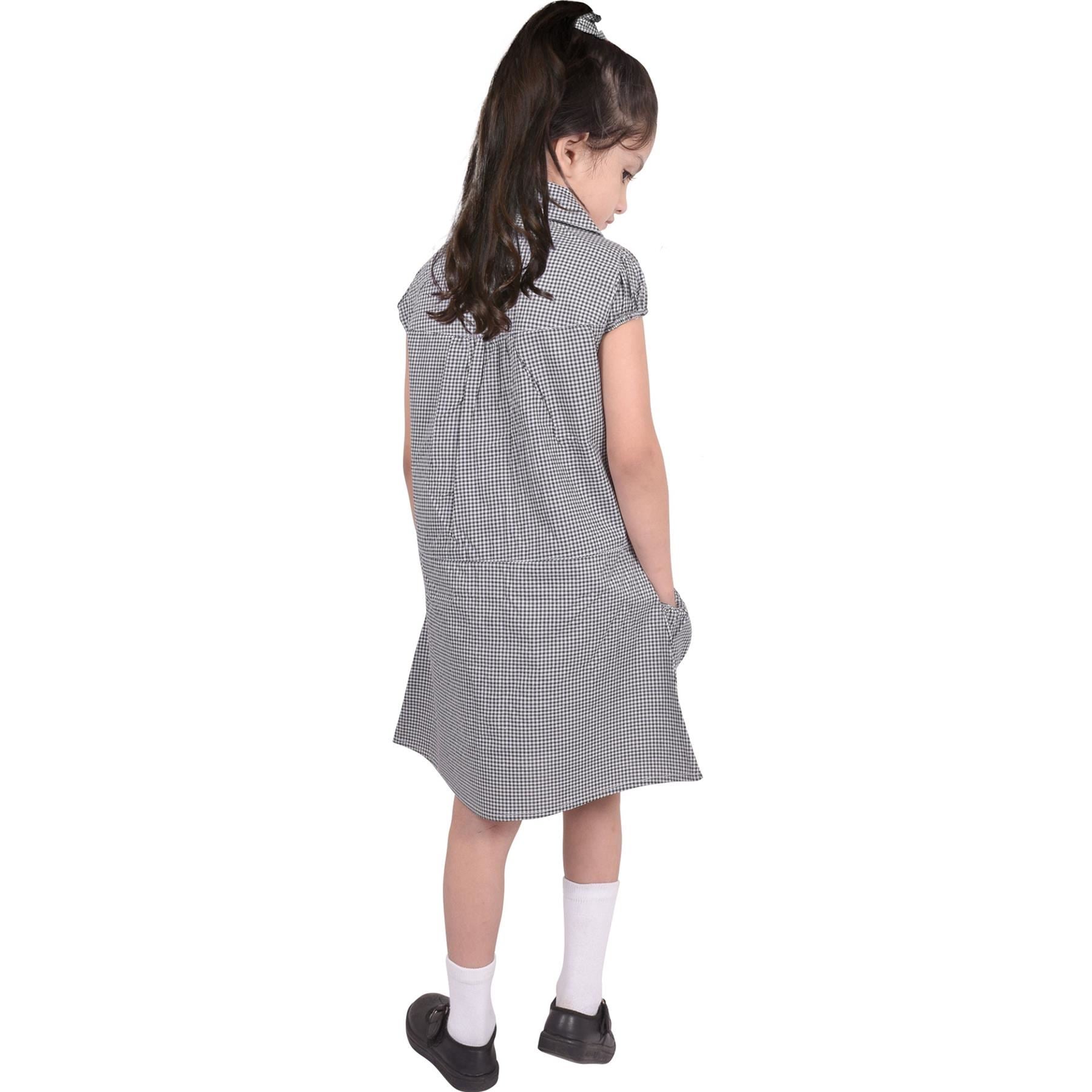 Girls Uniform School Dress Gingham Check Printed Dress With Matching Scrunchies