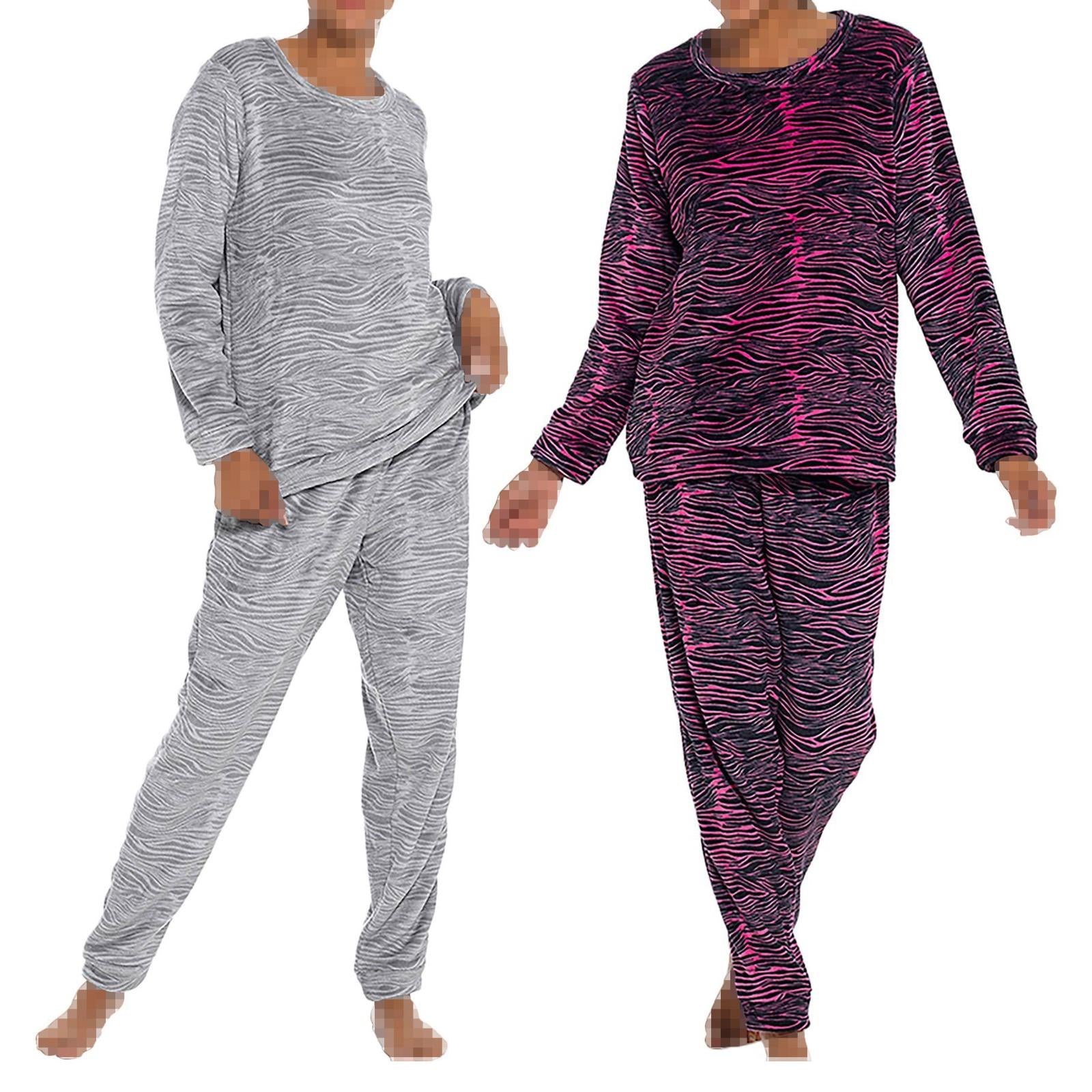 A2Z Ladies Flannel Fleece Lounge Set Zebra Print Top Bottom Sleepwear PJS Set