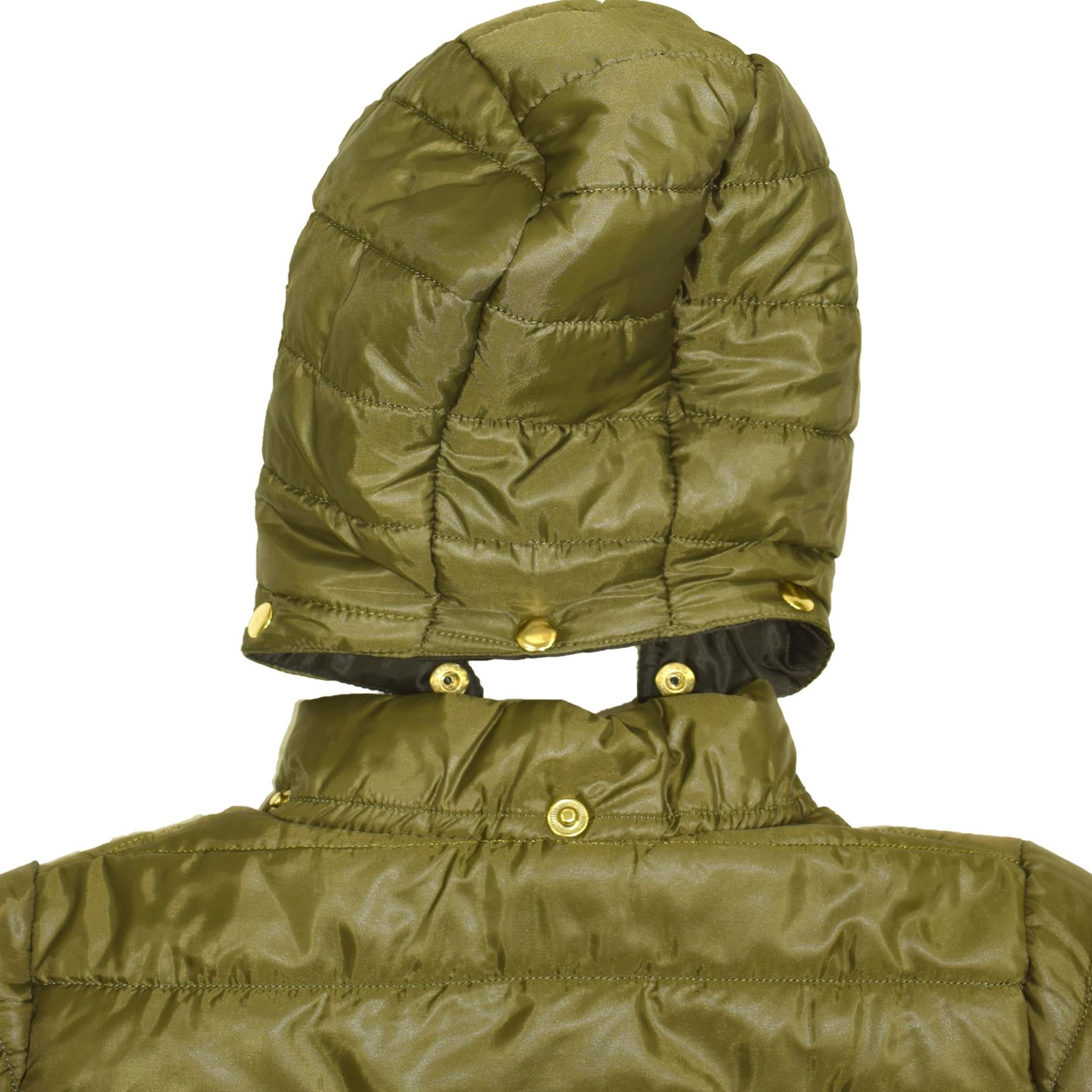 Kids Girls Jackets Olive Puffer Padded Quilted Detachable Hood Faux Fur Top Coat