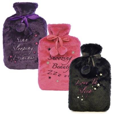 A2Z Hot Water Bottle 2 Litre Slogan Embroidered Fleece Cover For Pain Relief Bag