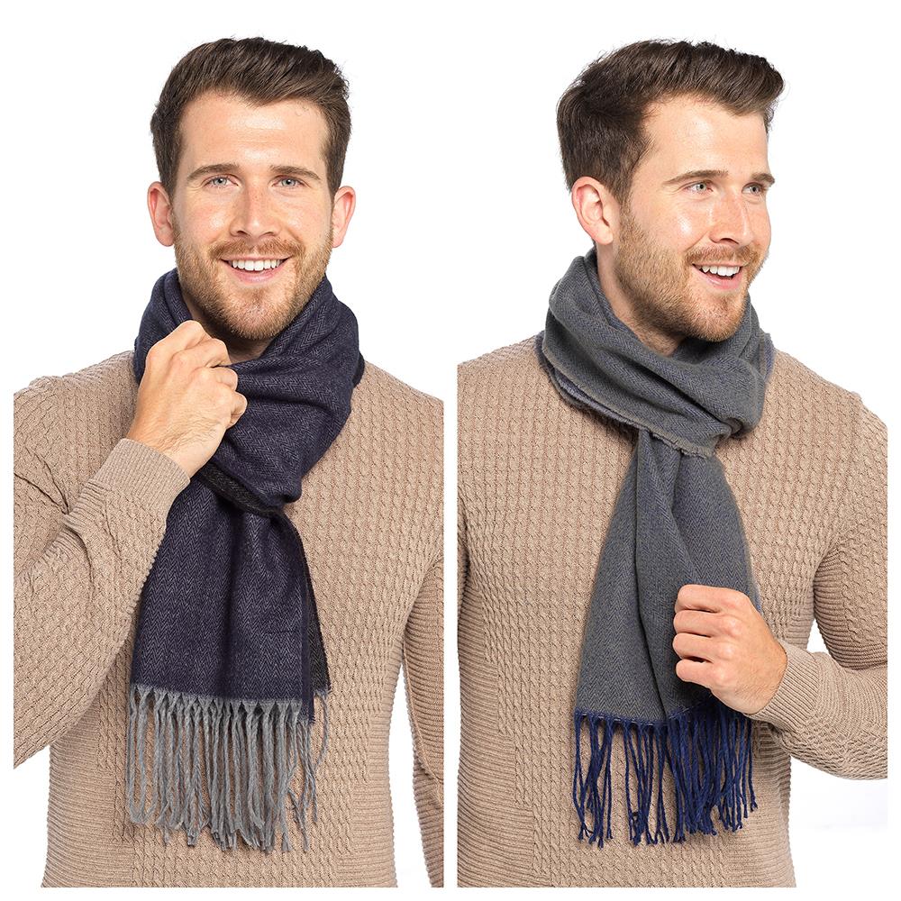 Men's Scarf Reversible Brushed Blanket Gents Scarve with Tassel Warm Wrap Shawl