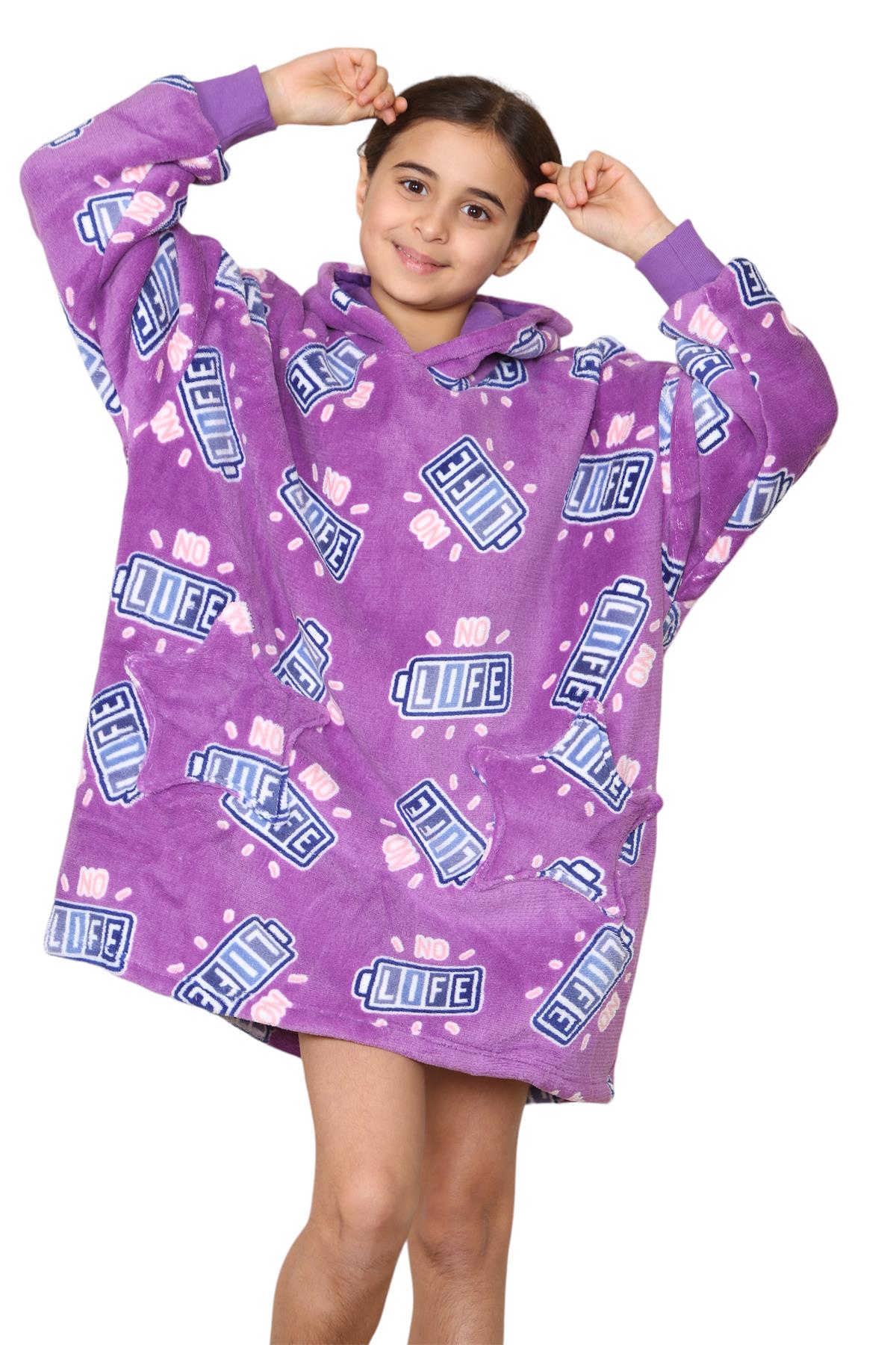 Kids Girls Boys Ultra Soft Oversized Hoodie Snuggle Plush Sherpa Fleece Lining