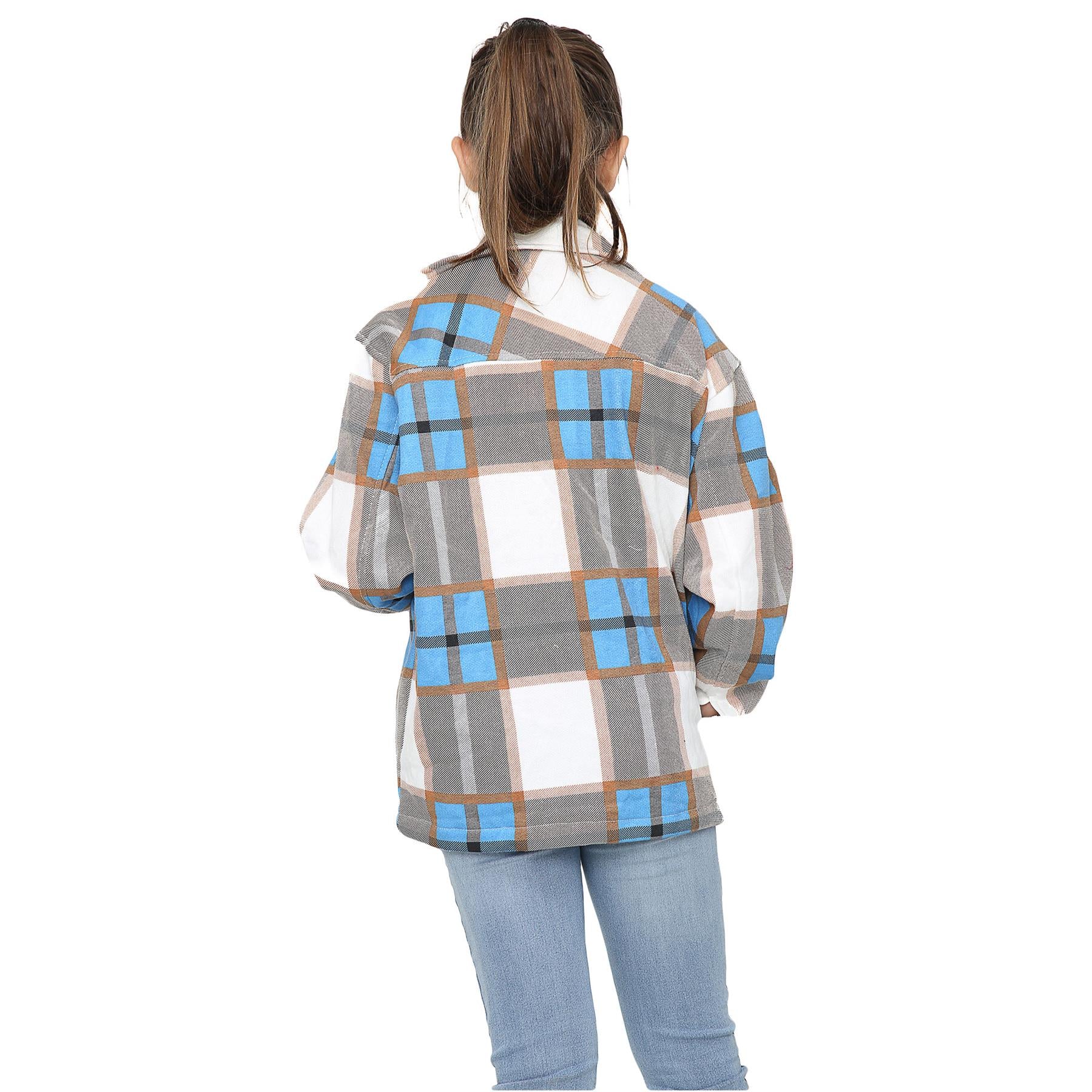 Kids Girls Check Print Blue Jackets Tunic Fleece Collared Fashion Coat 7-13 Year