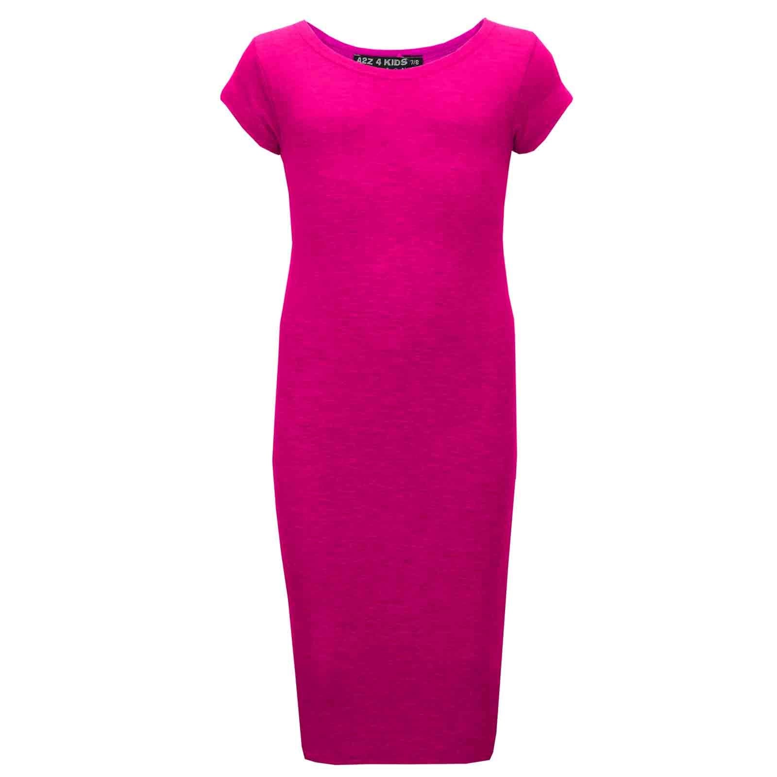 A2Z 4 Kids Girls Bodycon Plain Midi Dress Short Sleeve Dresses Party Costume