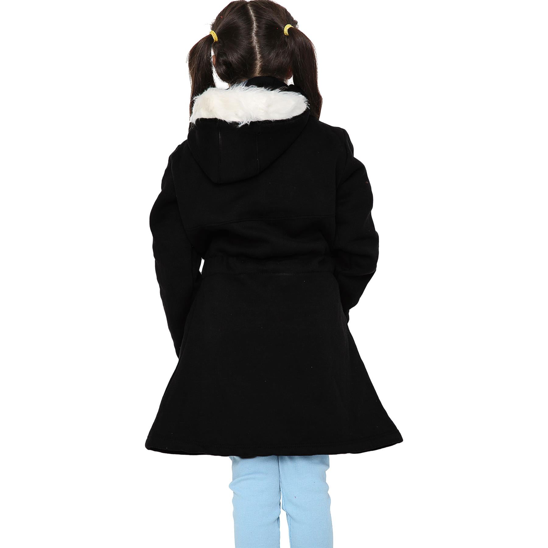 Girls Kids Hooded Faux Fur Long Parka Coat