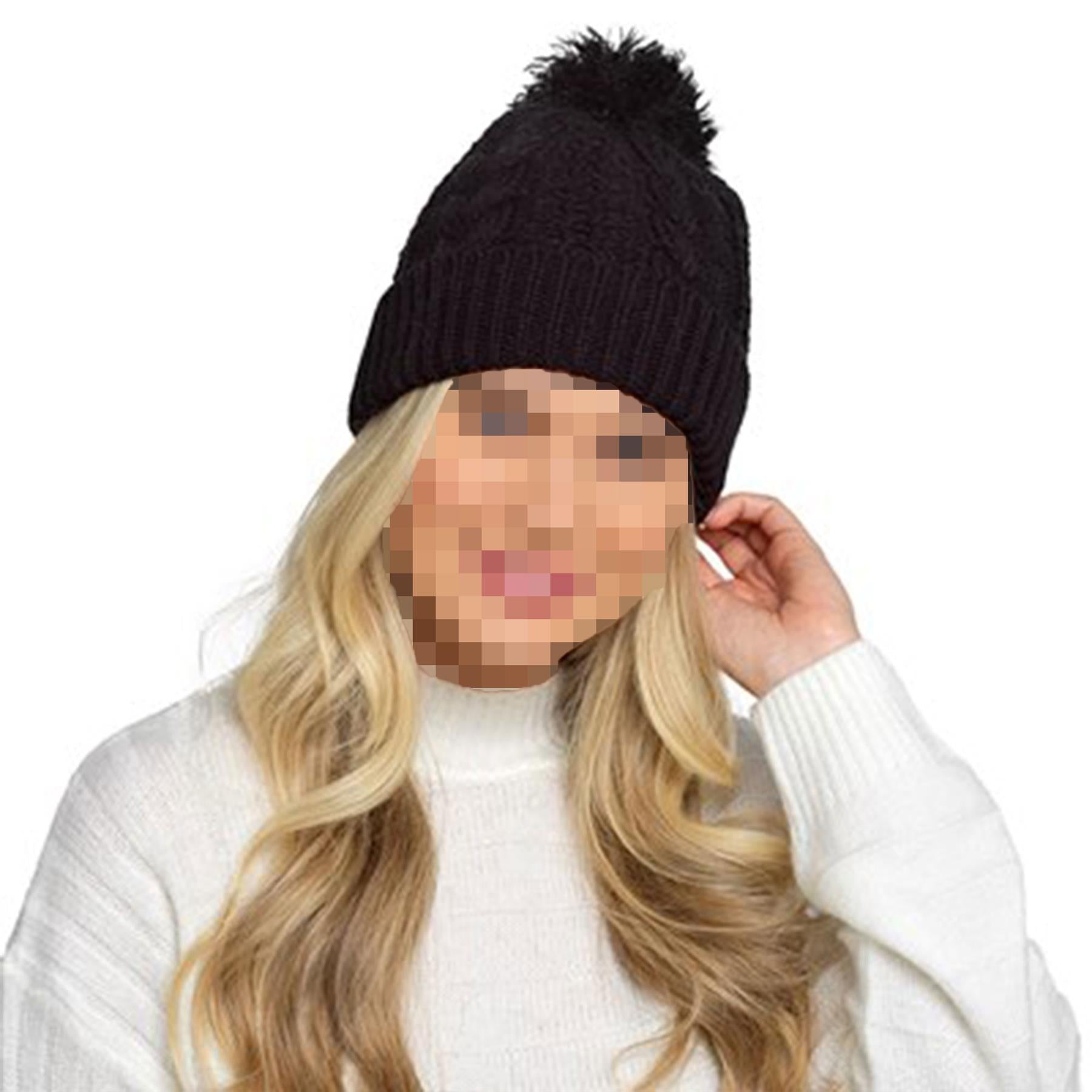 A2Z Ladies Hat Cable Knitted Detachable Pom Pom Stretchy Winter Warm Cazy Caps