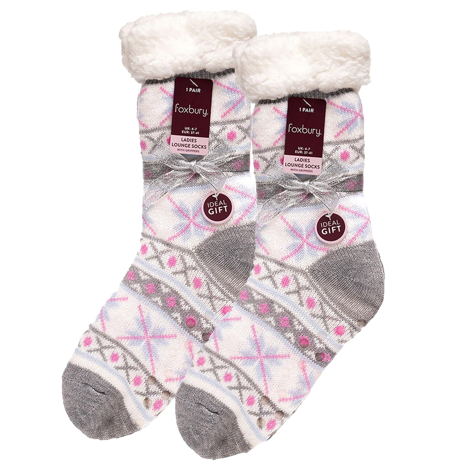 A2Z Ladies Fairisle Lounge Socks With Sherpa Lining Gripper Anti Slip Women Sock