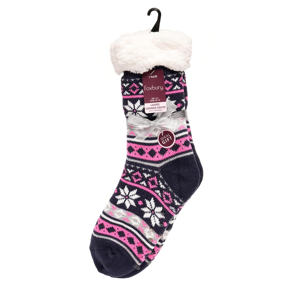 A2Z Ladies Fairisle Lounge Socks With Sherpa Lining Gripper Anti Slip Women Sock