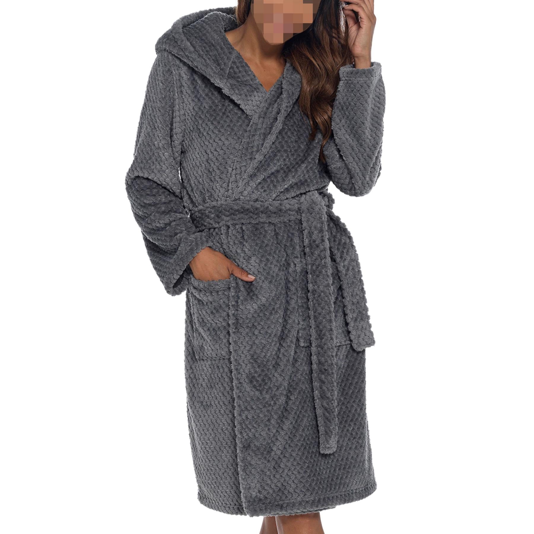 A2Z Women's Luxurious Flannel Fluffy Fleece Robe Honeycomb Hooded Dressing Gown