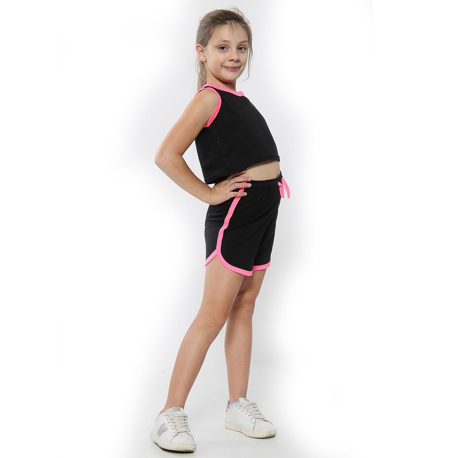 A2Z 4 Kids Girls Crop Top Shorts Set Contrast Trendy Summer Outfit Clothing Sets