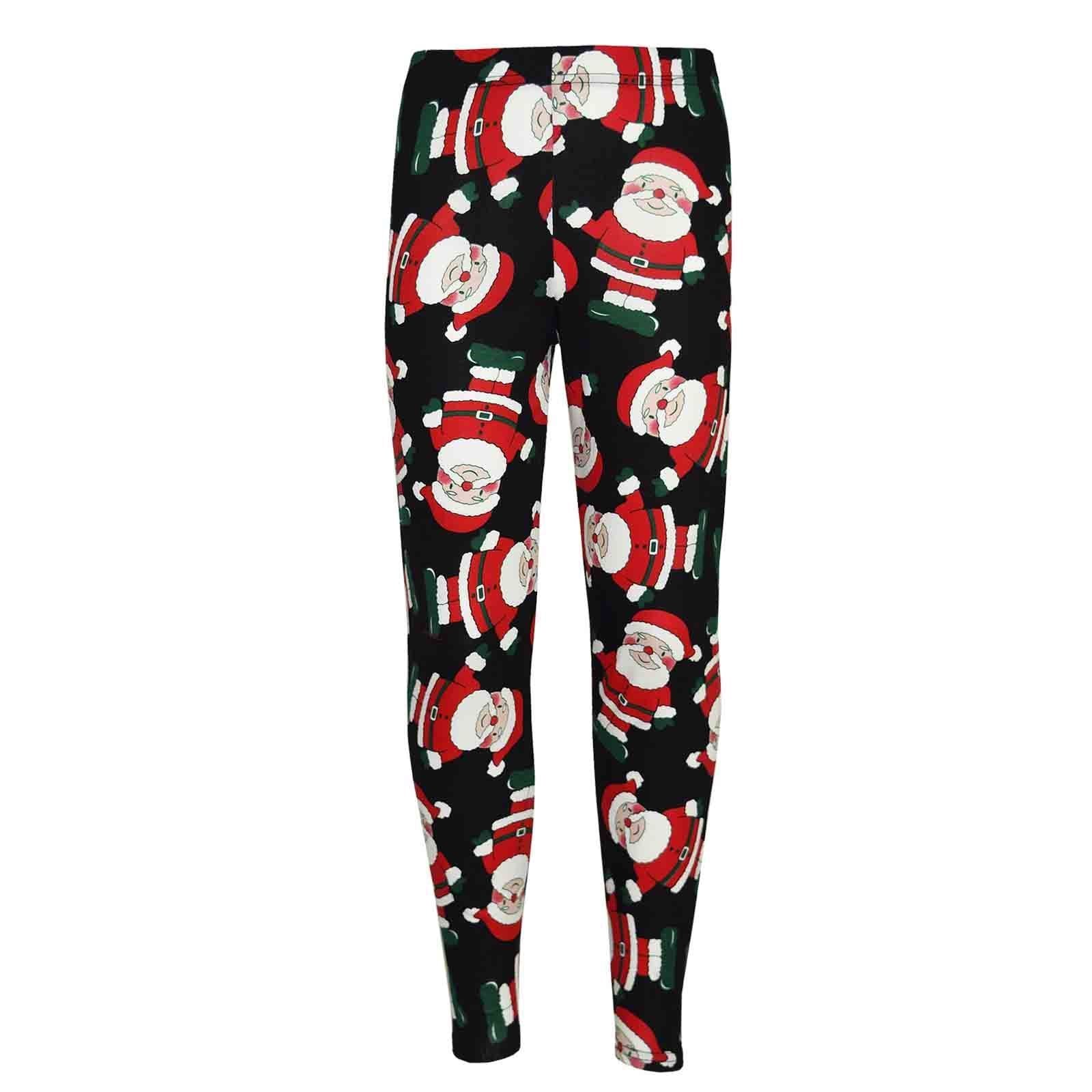 Kids Girls Christmas Leggings Santa Snowman Penguin Print Xmas Fashion Legging