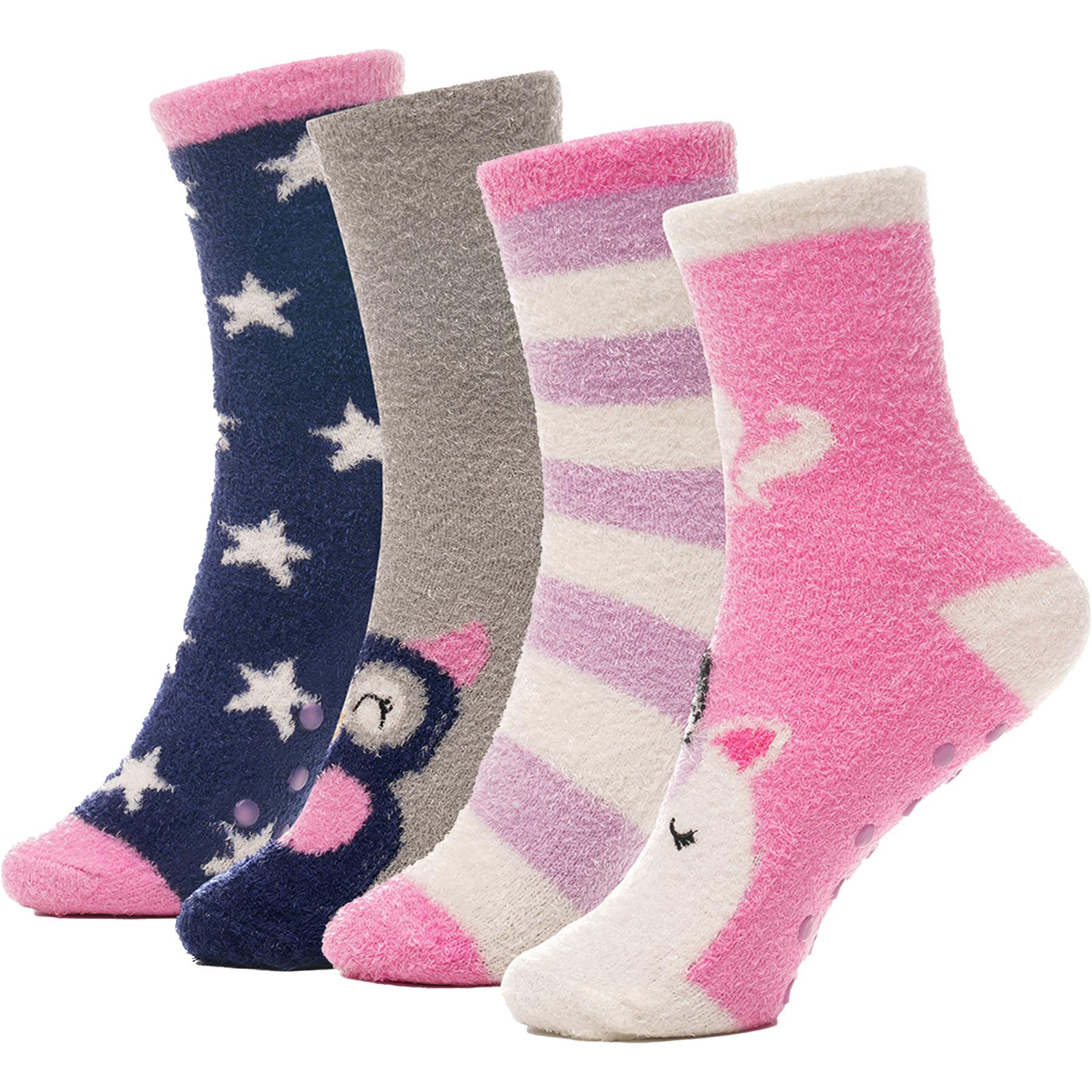 A2Z 4 Kids Girls Socks 4 Pack Brushed Chenille Novelty Xmas Winter Warm Socks