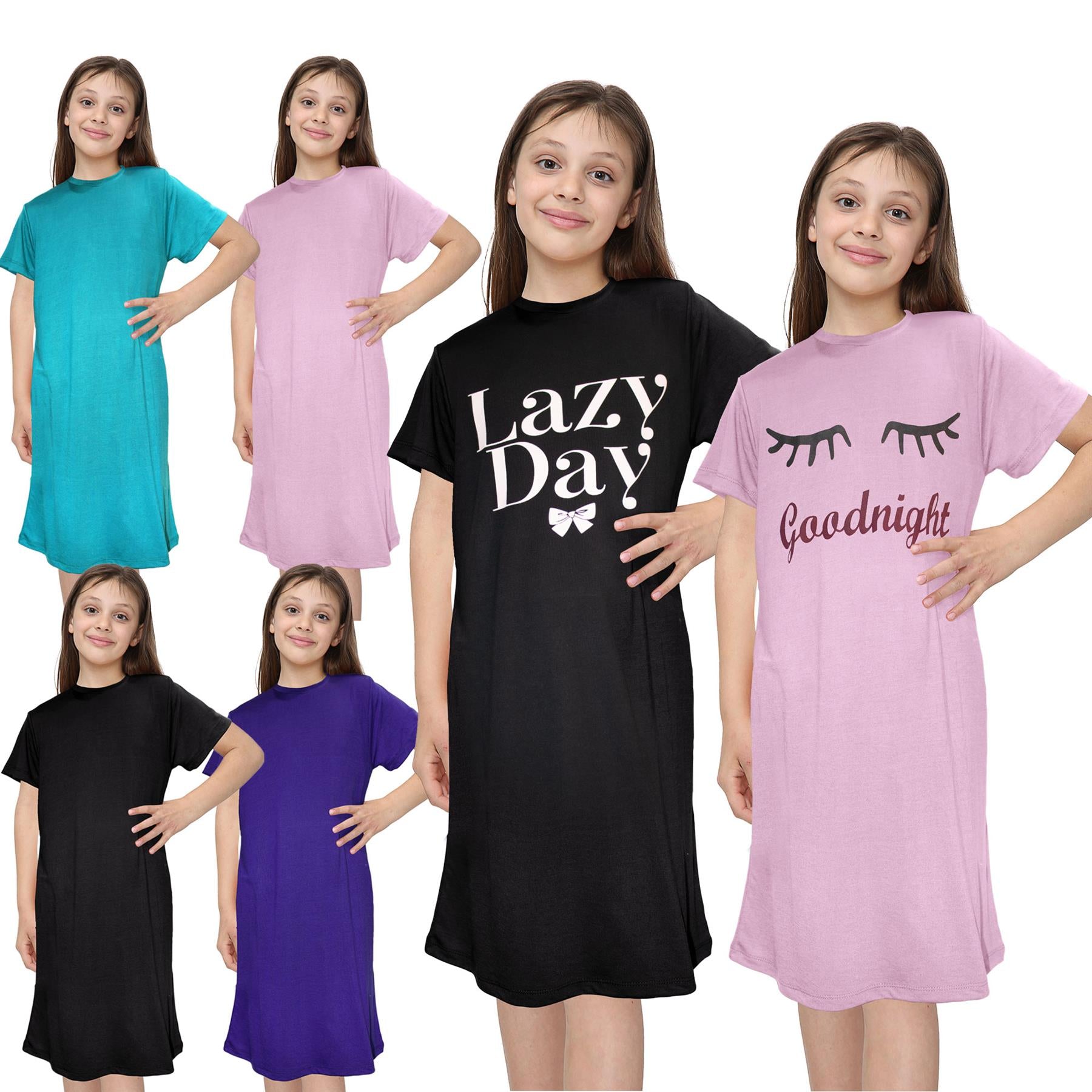 Kids Girls Night Dress Nightgown Sleepwear Nightie Short Sleeve Nightwear Nighty