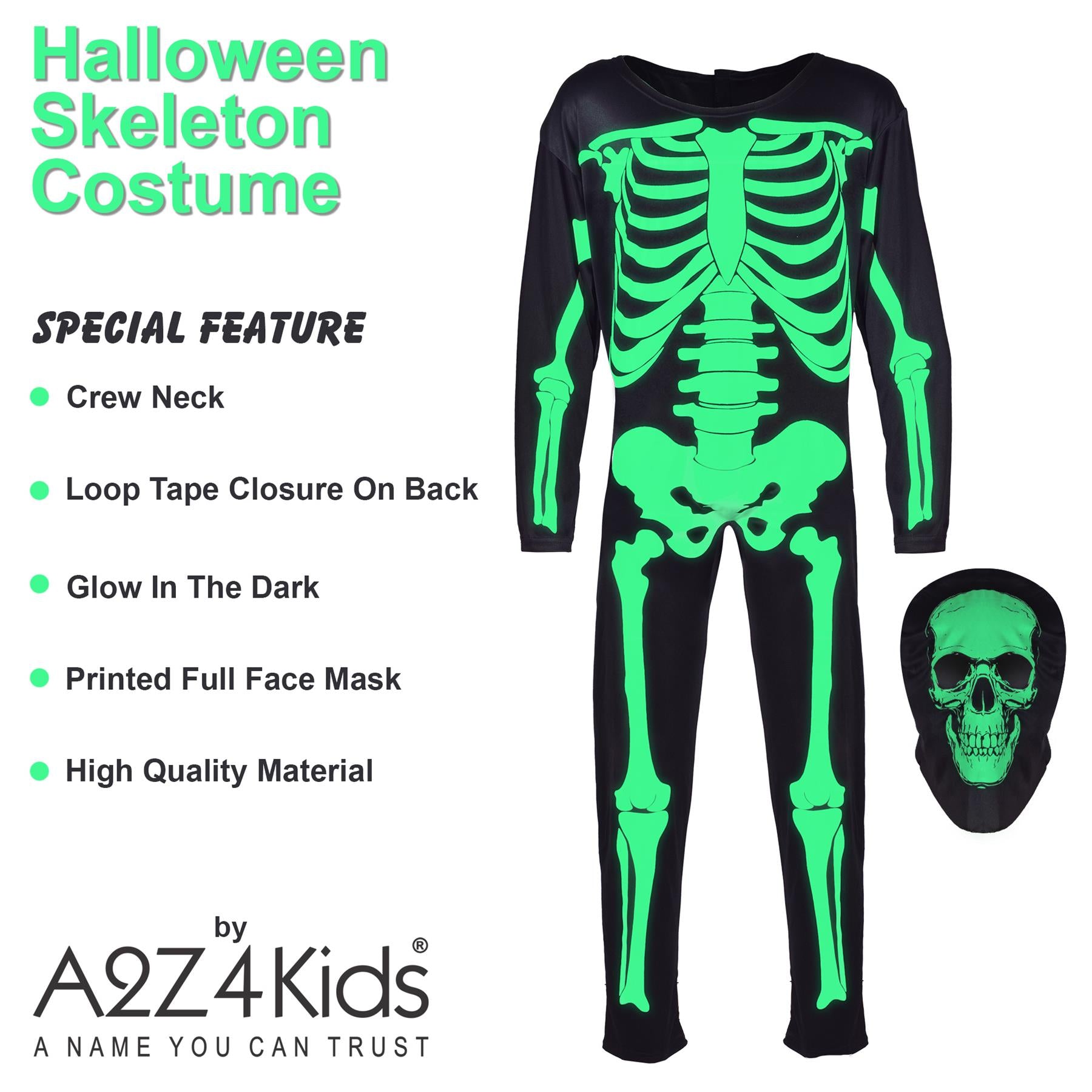 Girls Boys Skull Skeleton Halloween A2Z Onesie One Piece Glow In The Dark Jumpsuit