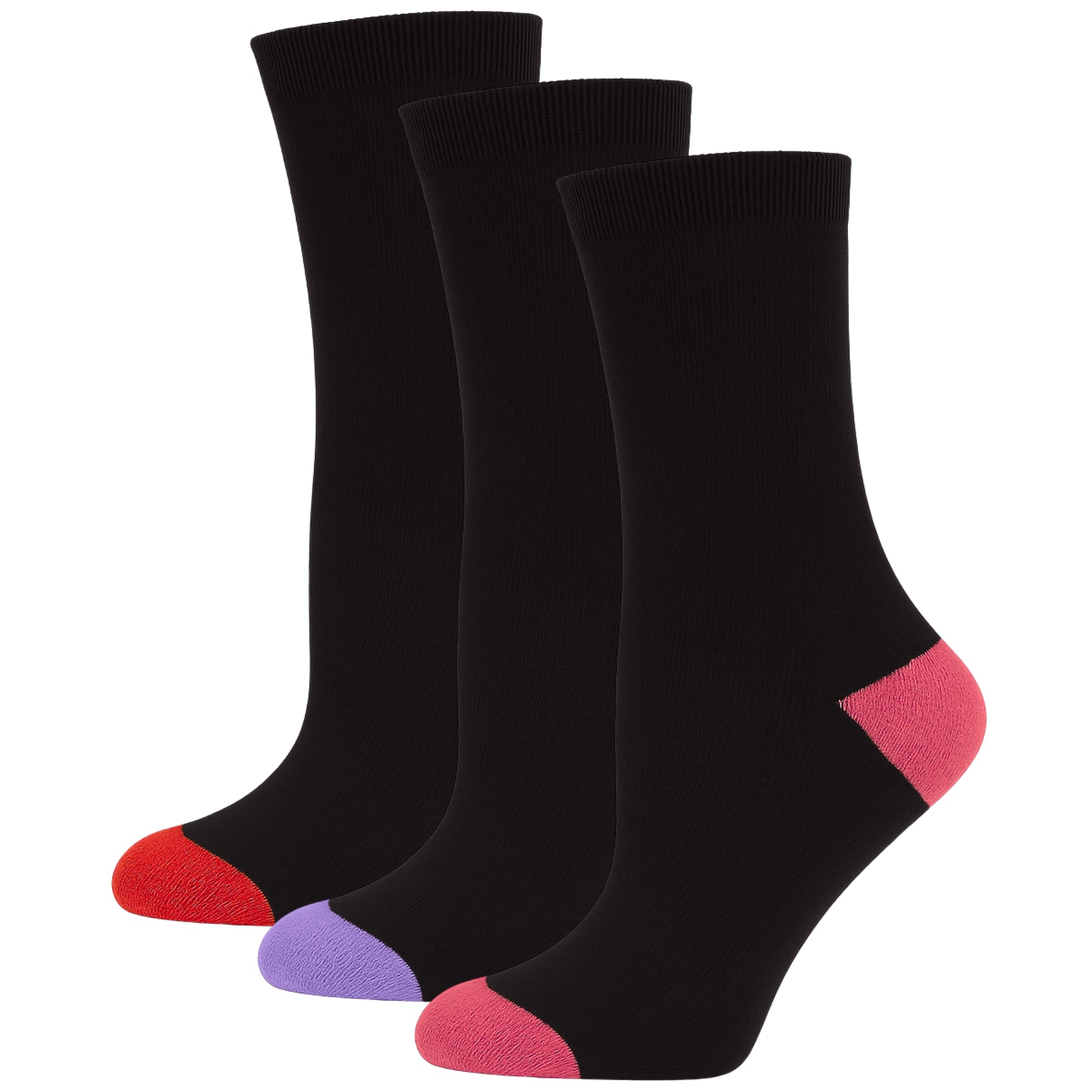 Women Plain Cotton Crew Socks Multipack Contrast Heel Toe Casual Ladies Socks