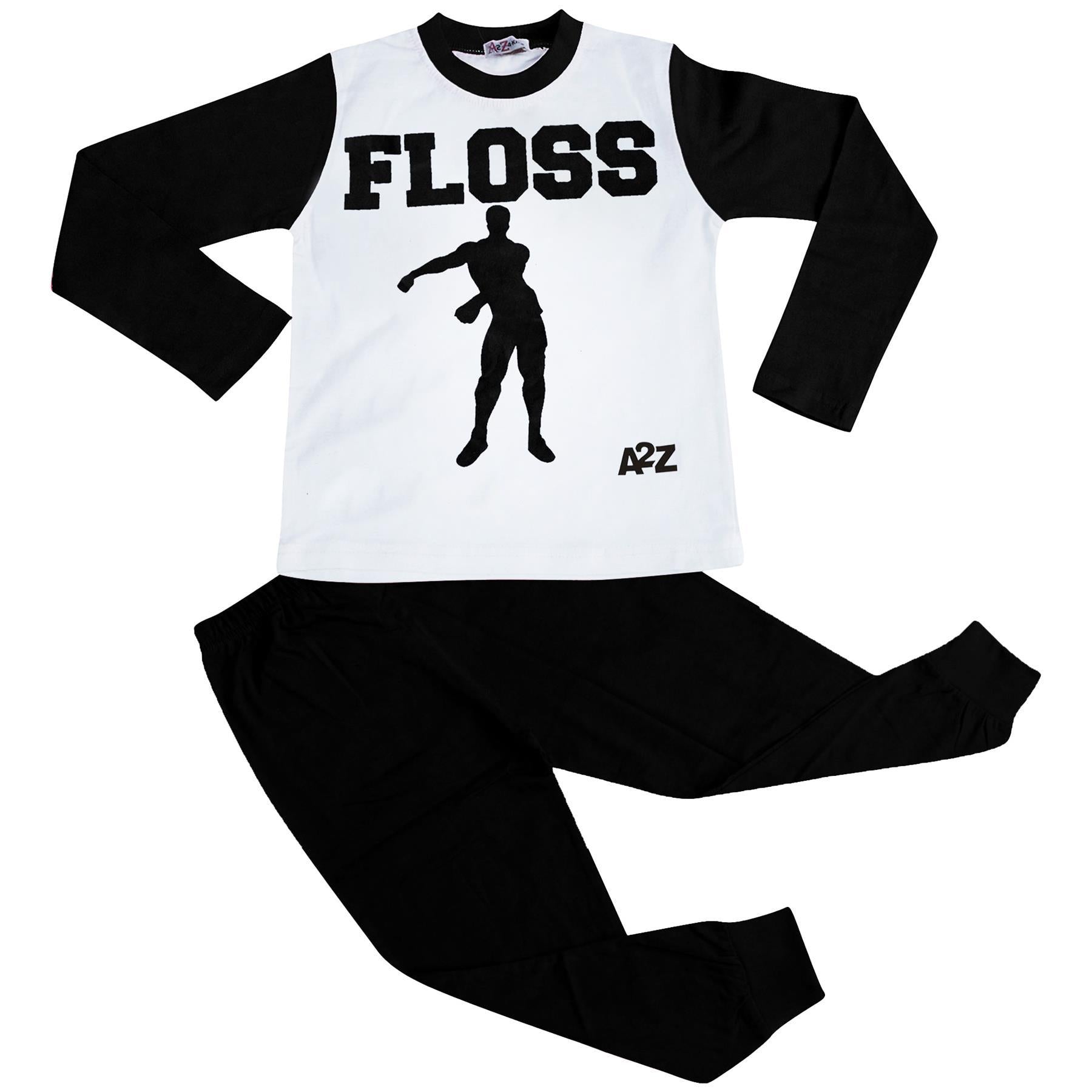 Kids Boys Girls Pyjamas Black Trendy Floss A2Z Print Xmas