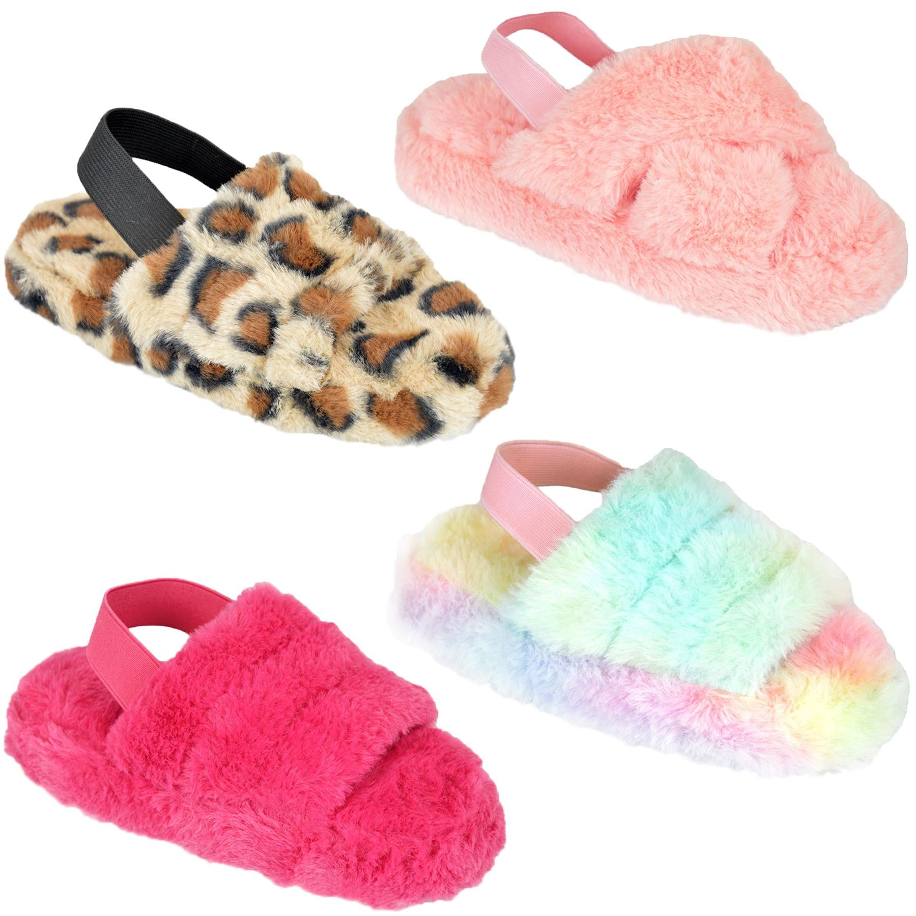 A2Z 4 Kids Girl Boys Fuzzy Slippers Faux Fur Quilted Sliders Backstrap Sliders