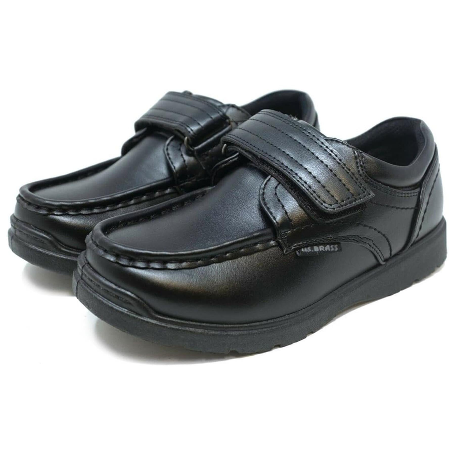 Boys School Shoes Wide Strap Easy Fasten Trainer PU Leather Memory Foam Sneakers