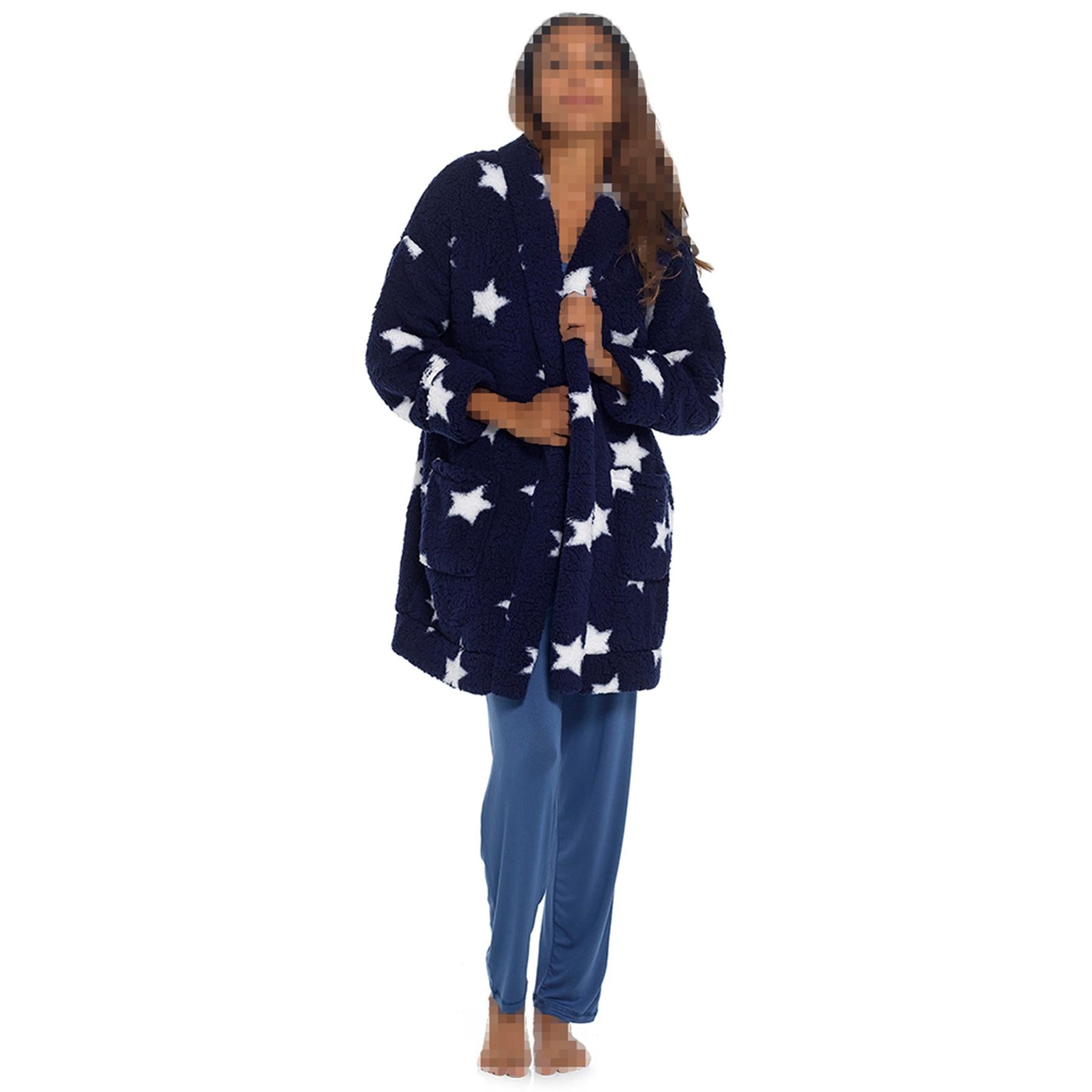 A2Z Ladies Foxbury Sherpa Fluffy Fleece Cardi Dressing Gown Warm Cosy Loungewear