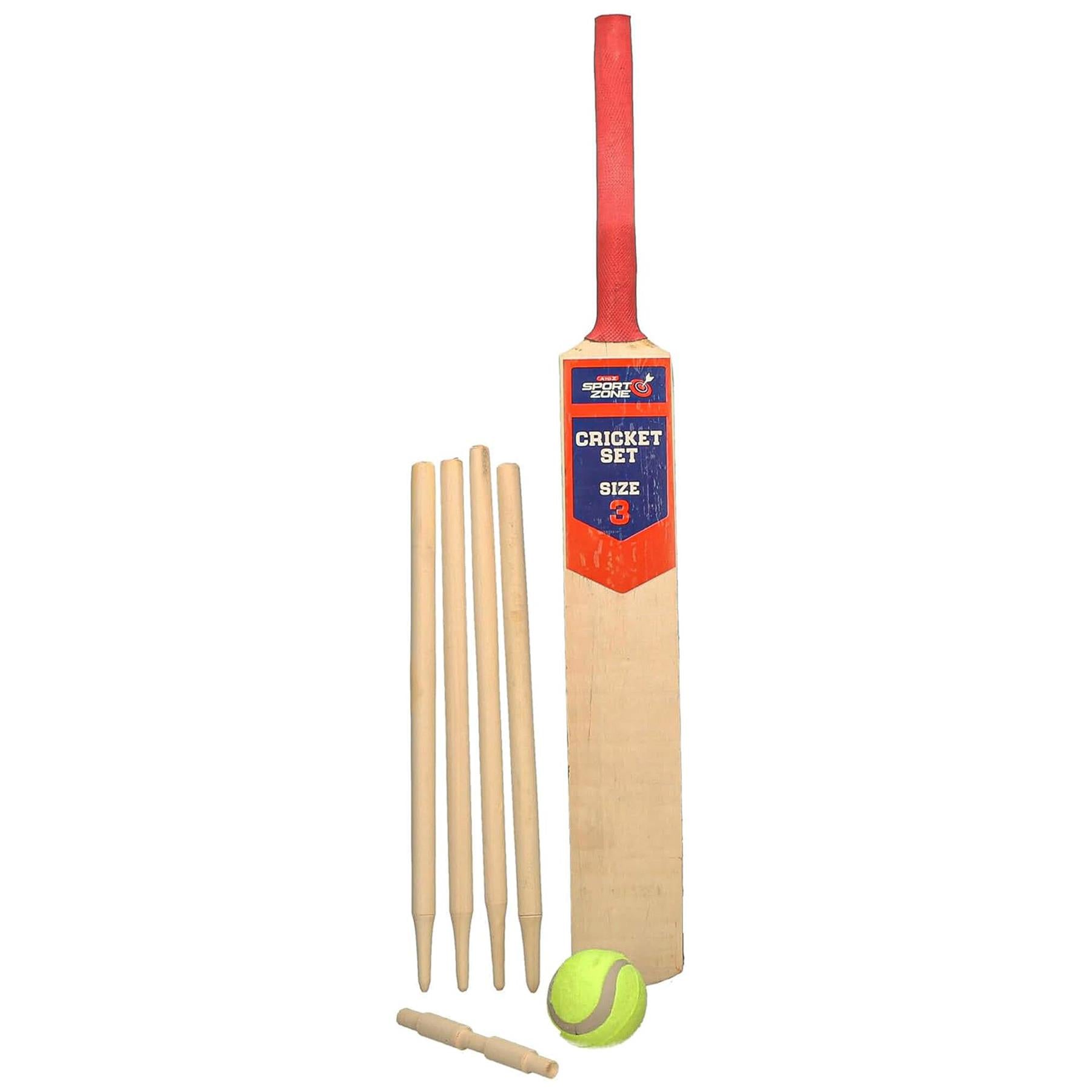 Cricket Set Wooden Bat/Stumps/Bails And Soft Ball Size 3 Game Set With Carry Bag