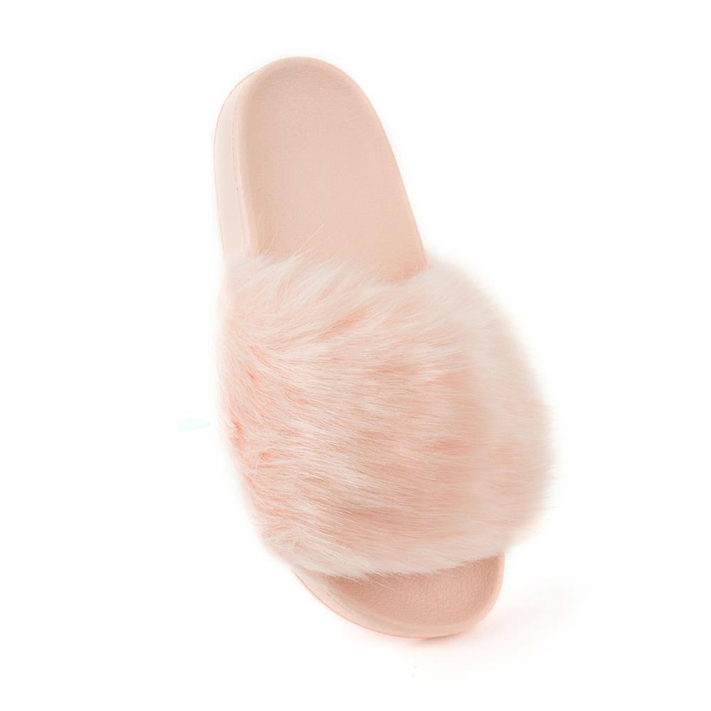 Womens Fluffy Fur Slipper Open Toe Slip-On Fashion Sliders for Ladies Sandals