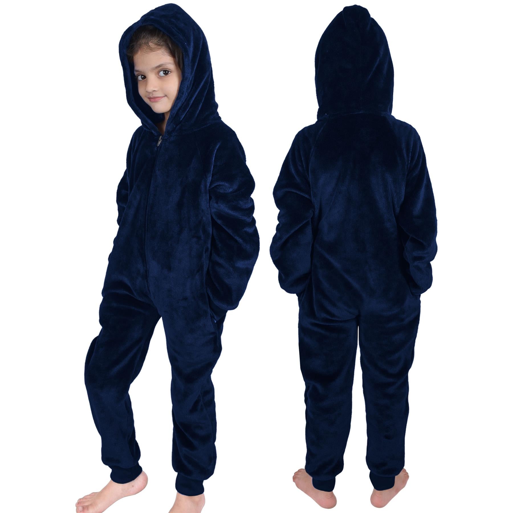 A2Z 4 Kids Girls Boys Plain Fleece Hooded Onesie Soft Comfortable for Children