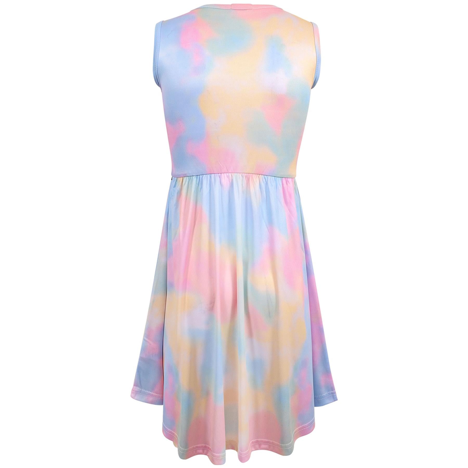 Girls Sleeveless Tie Dye Print Skater Dress