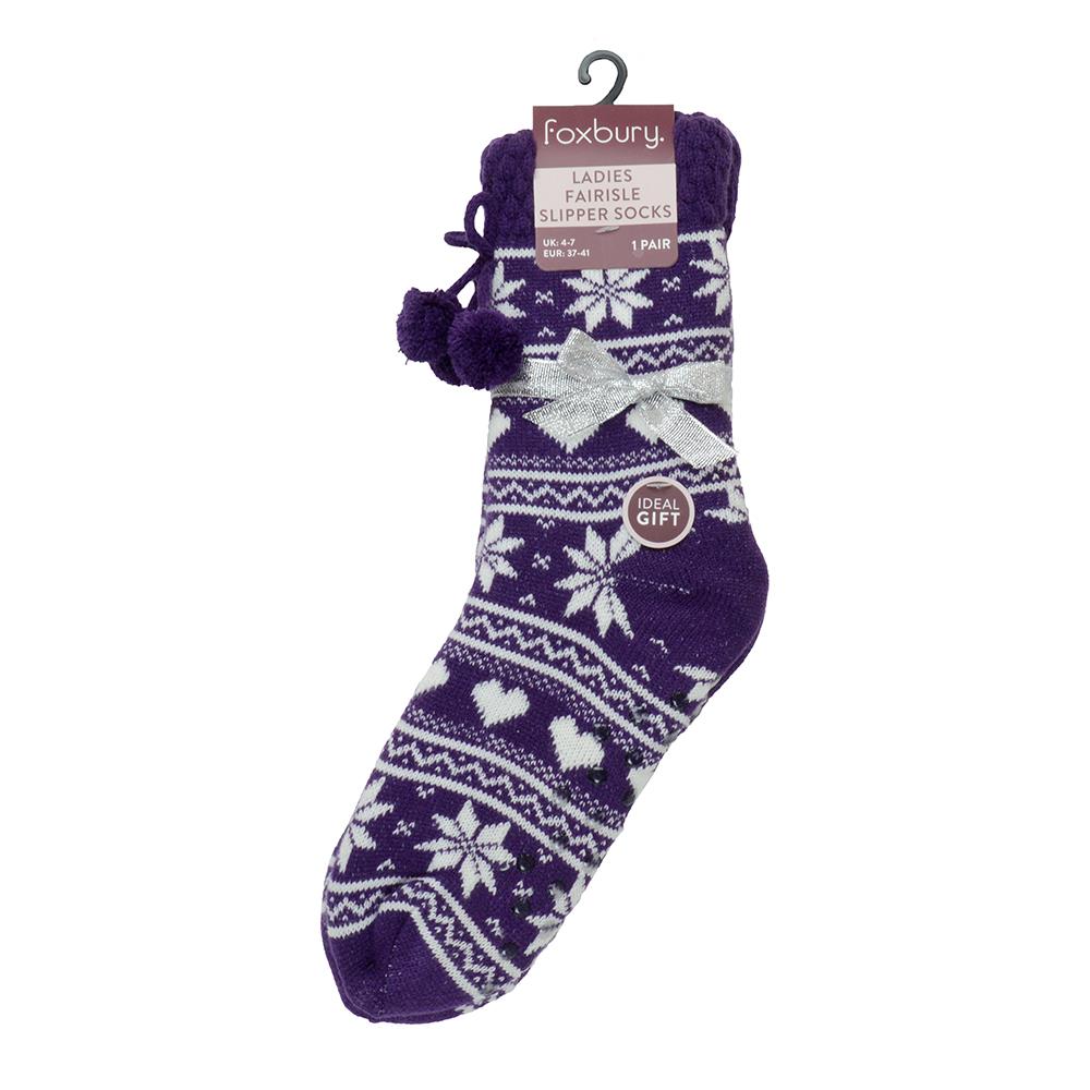 A2Z Ladies Fairisle Slipper Socks Sherpa Lining Comfortable For Daily Wear Socks