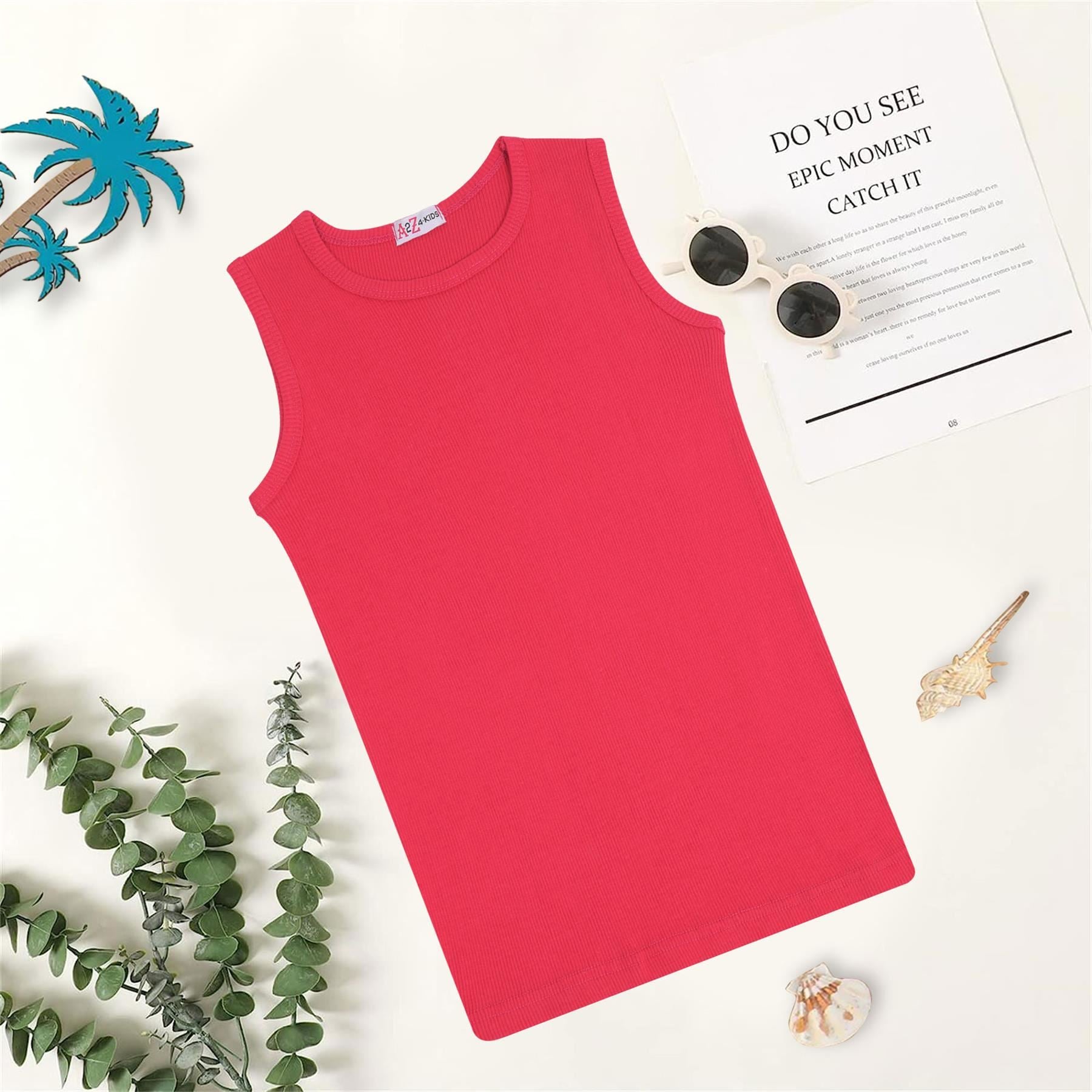 Kids Girls Boys Childrens Vest Top Tank Top Fitted 100% Rich Cotton 2-13 Years